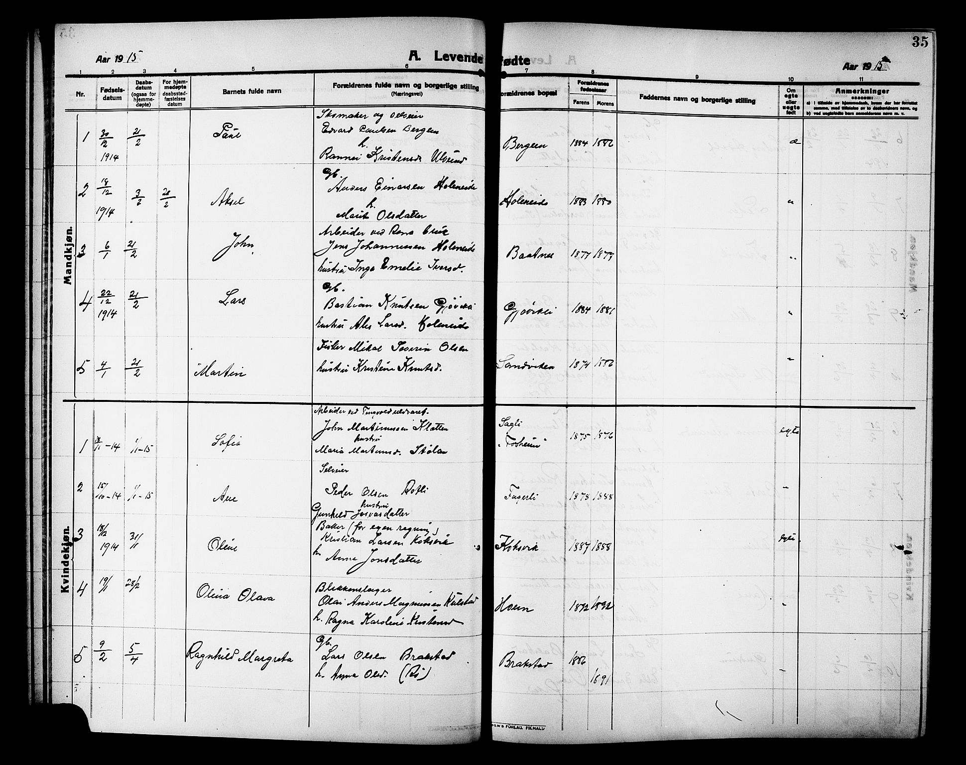 Ministerialprotokoller, klokkerbøker og fødselsregistre - Møre og Romsdal, AV/SAT-A-1454/586/L0993: Parish register (copy) no. 586C04, 1910-1918, p. 35