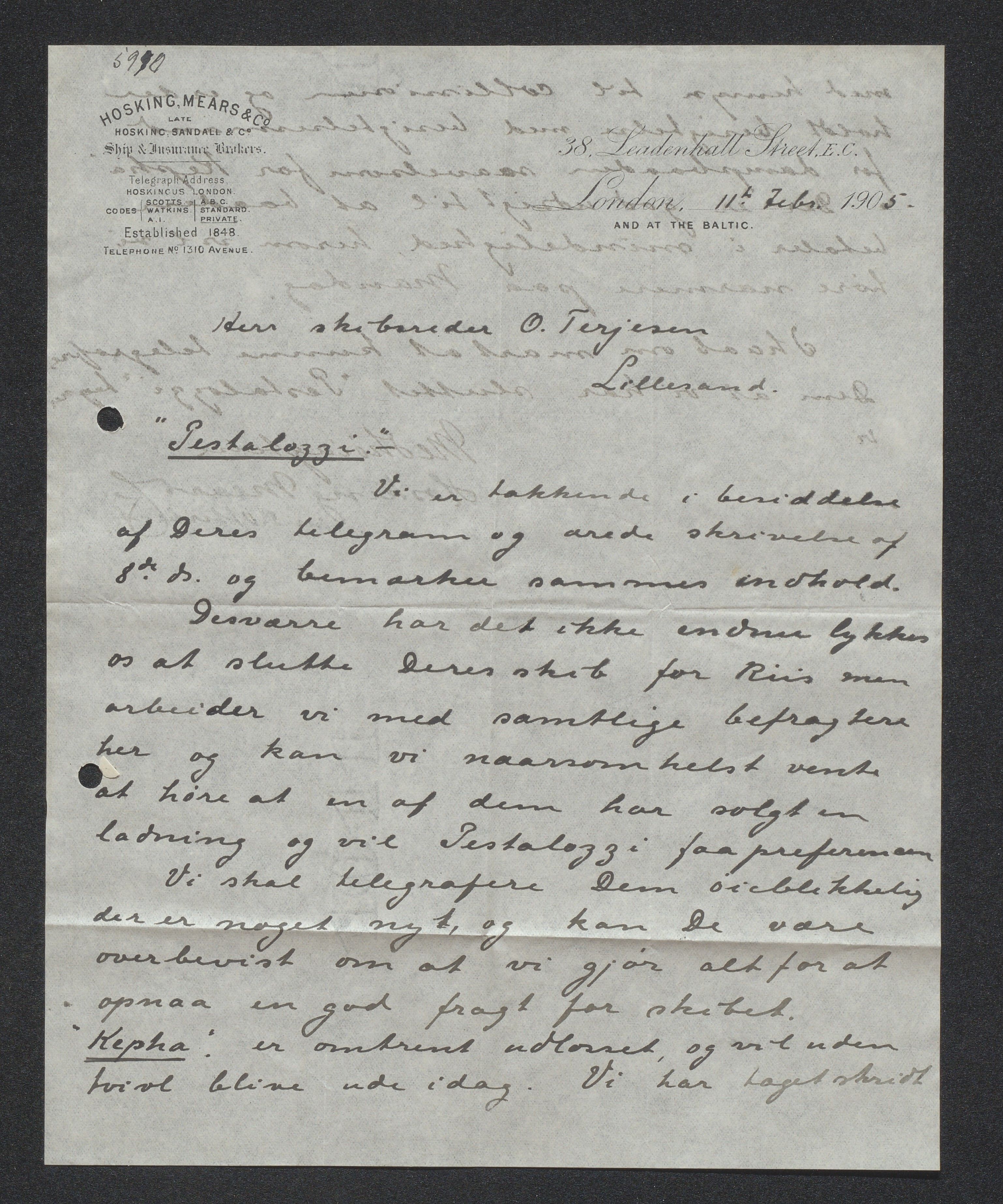 O. Terjesens rederi, AAKS/PA-2525/E/E01/L0013: Korrespondanse, 1904-1905