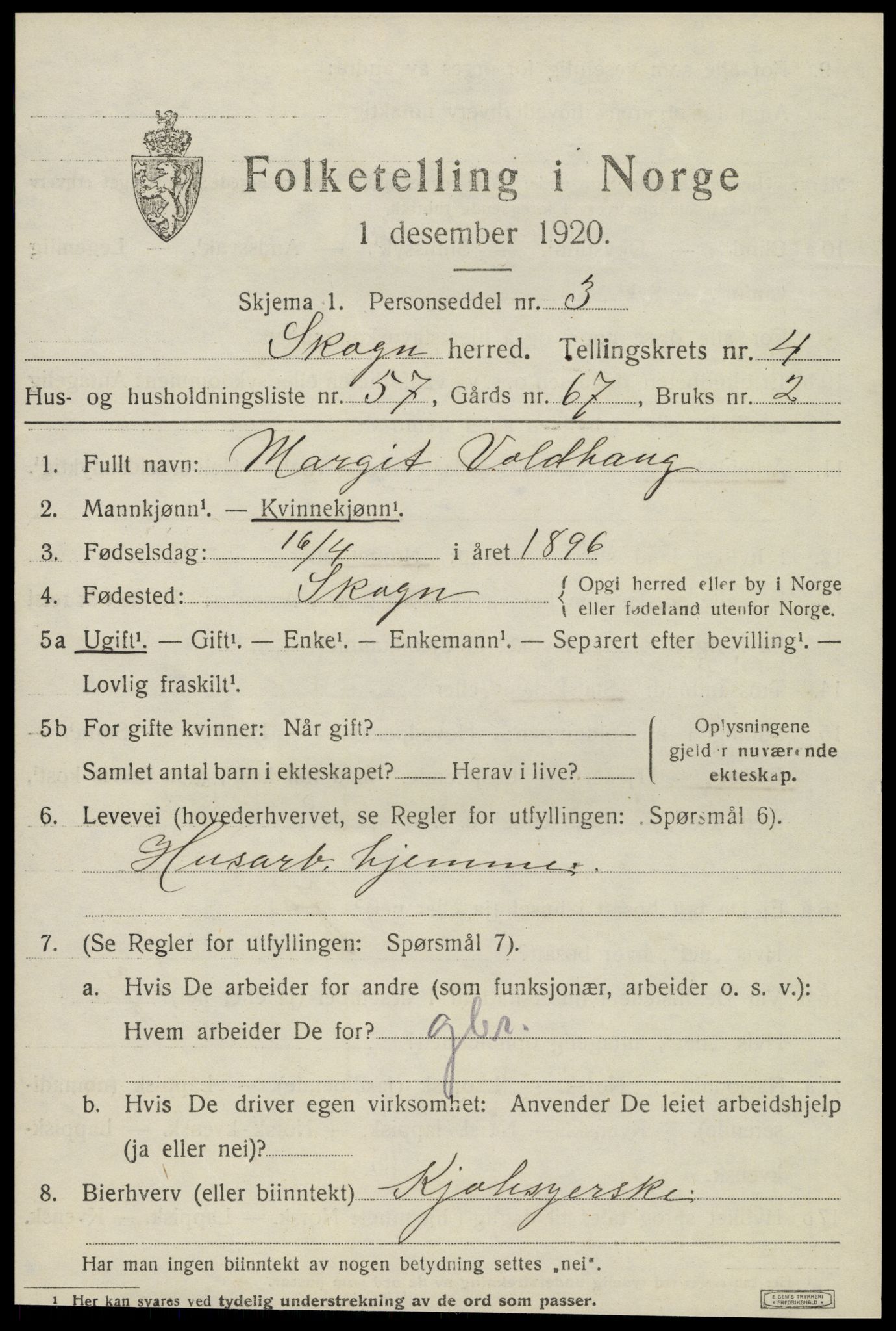 SAT, 1920 census for Skogn, 1920, p. 6479