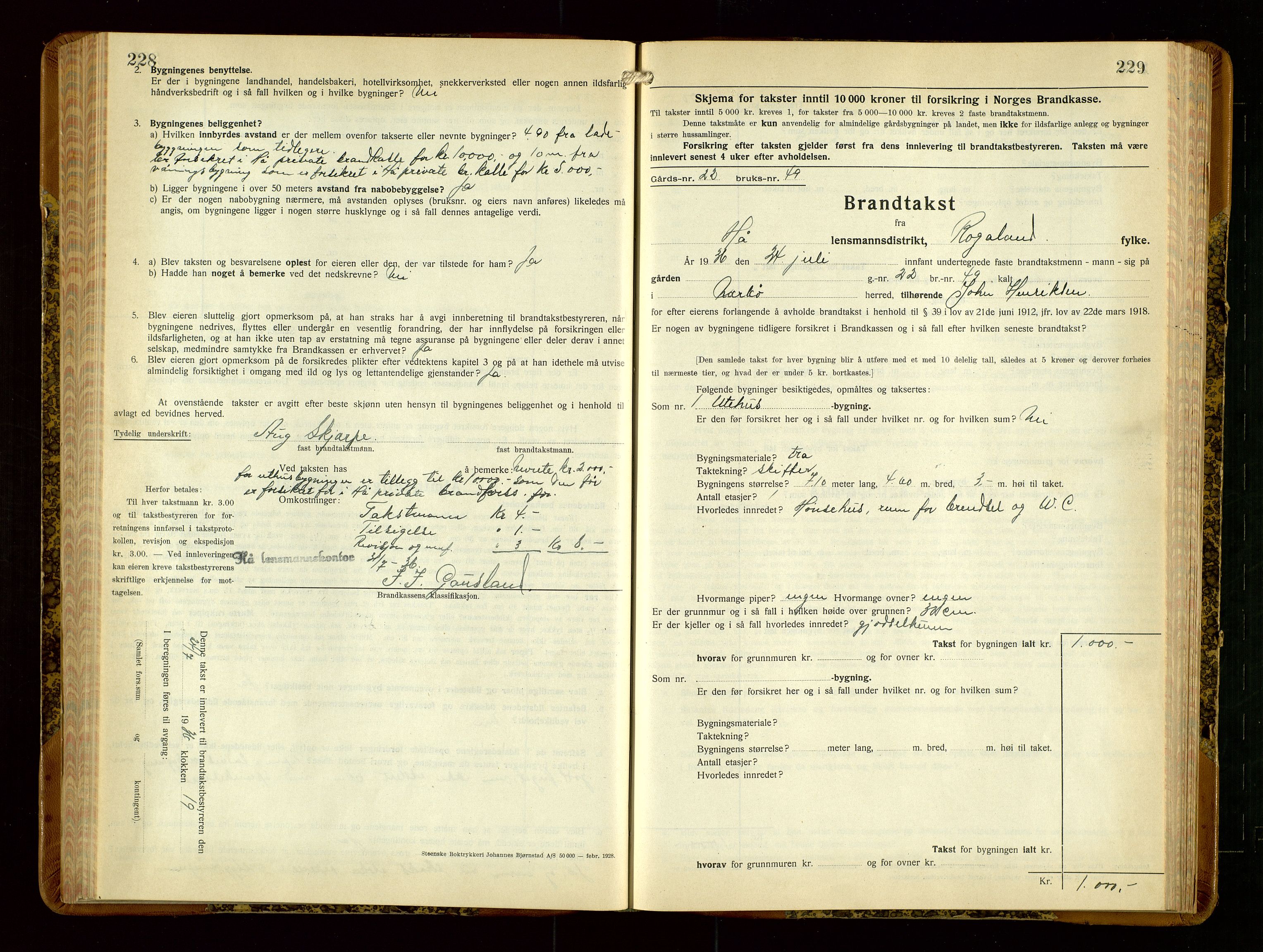 Hå lensmannskontor, AV/SAST-A-100456/Goa/L0006: Takstprotokoll (skjema), 1932-1938, p. 228-229