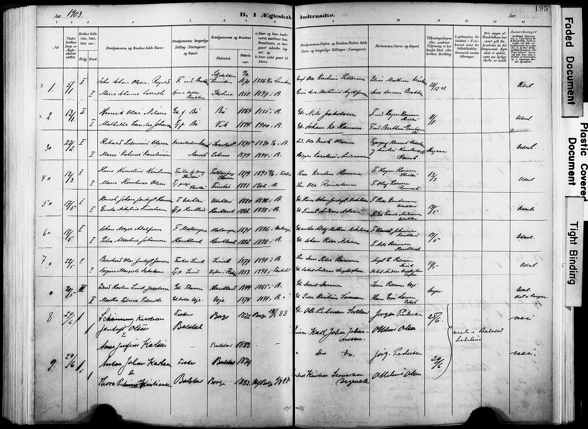 Ministerialprotokoller, klokkerbøker og fødselsregistre - Nordland, AV/SAT-A-1459/881/L1151: Parish register (official) no. 881A04, 1899-1907, p. 195