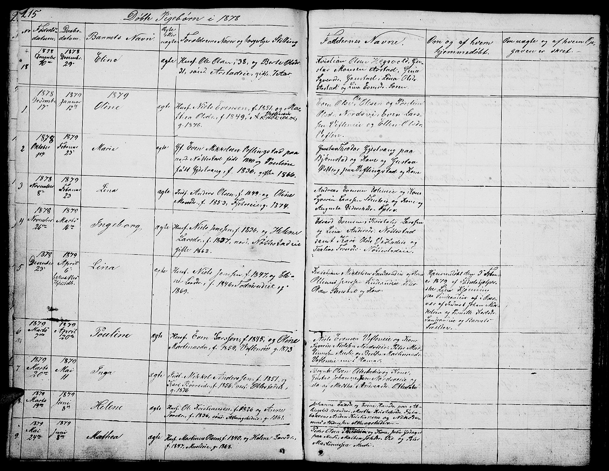 Stange prestekontor, SAH/PREST-002/L/L0002: Parish register (copy) no. 2, 1838-1879, p. 215