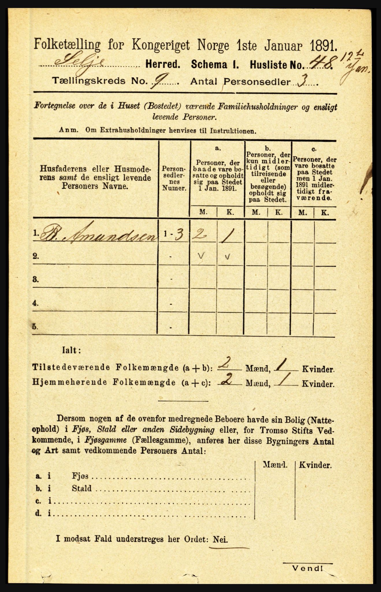 RA, 1891 census for 1441 Selje, 1891, p. 2695