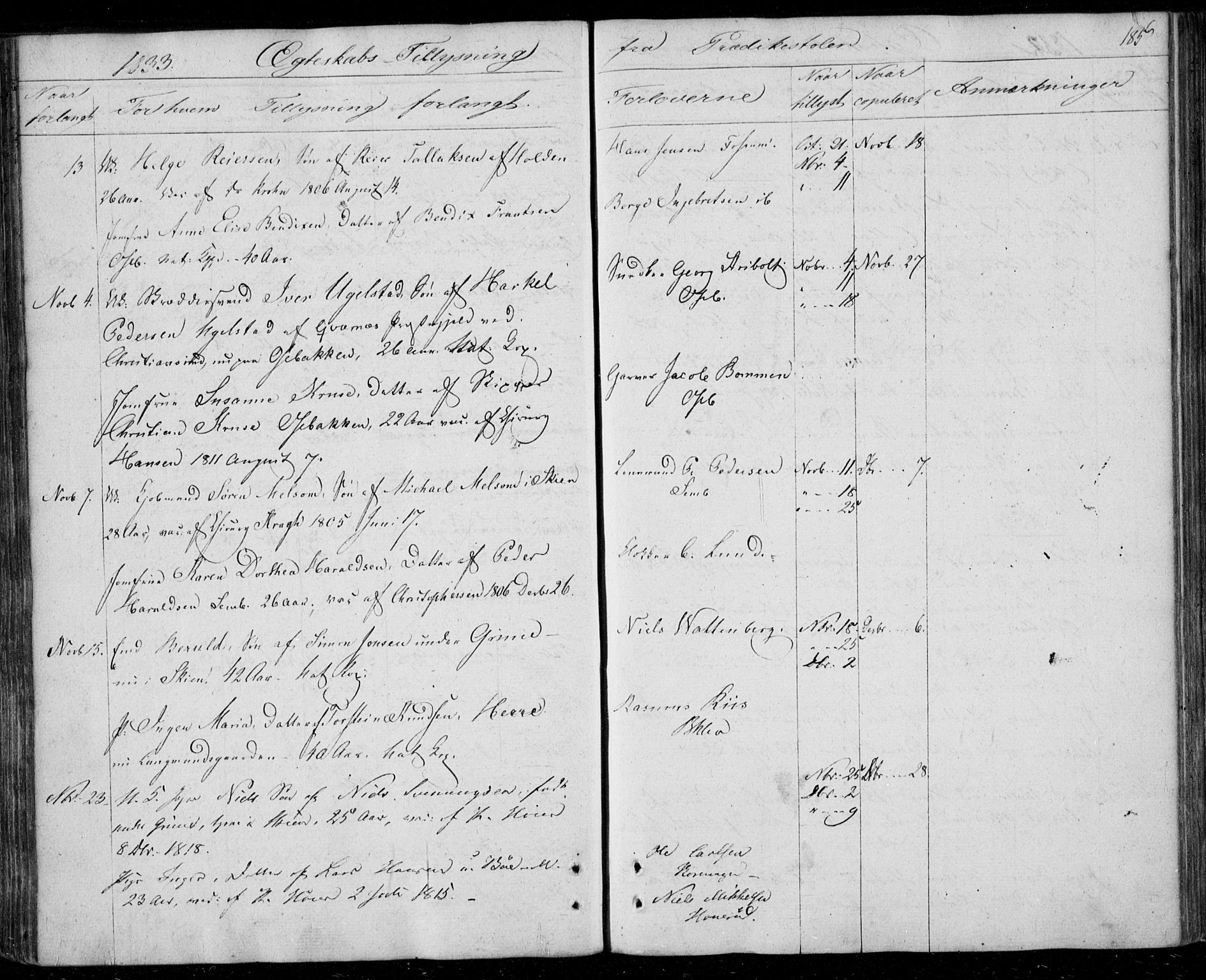 Gjerpen kirkebøker, AV/SAKO-A-265/F/Fa/L0005: Parish register (official) no. I 5, 1823-1829, p. 185