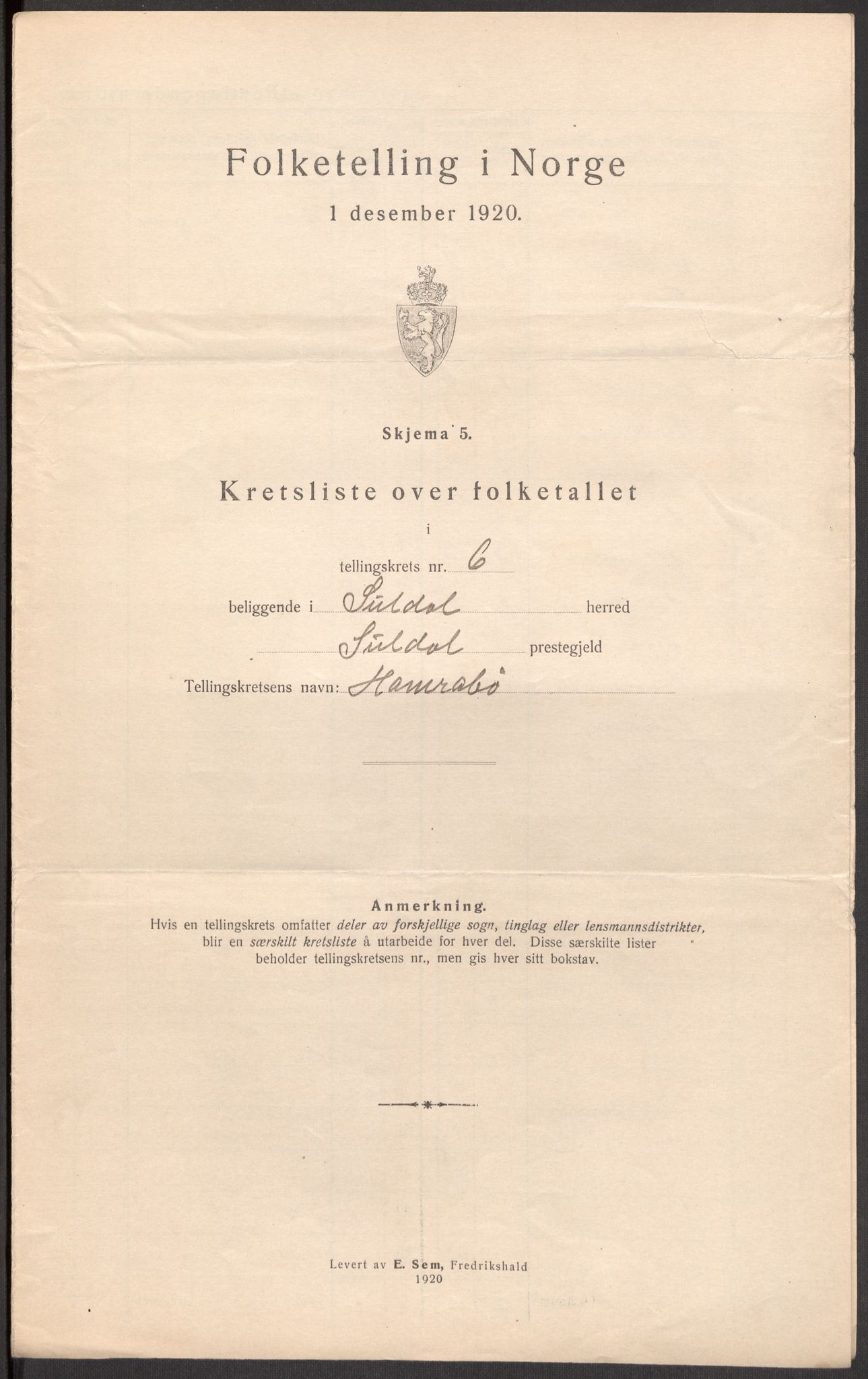 SAST, 1920 census for Suldal, 1920, p. 22