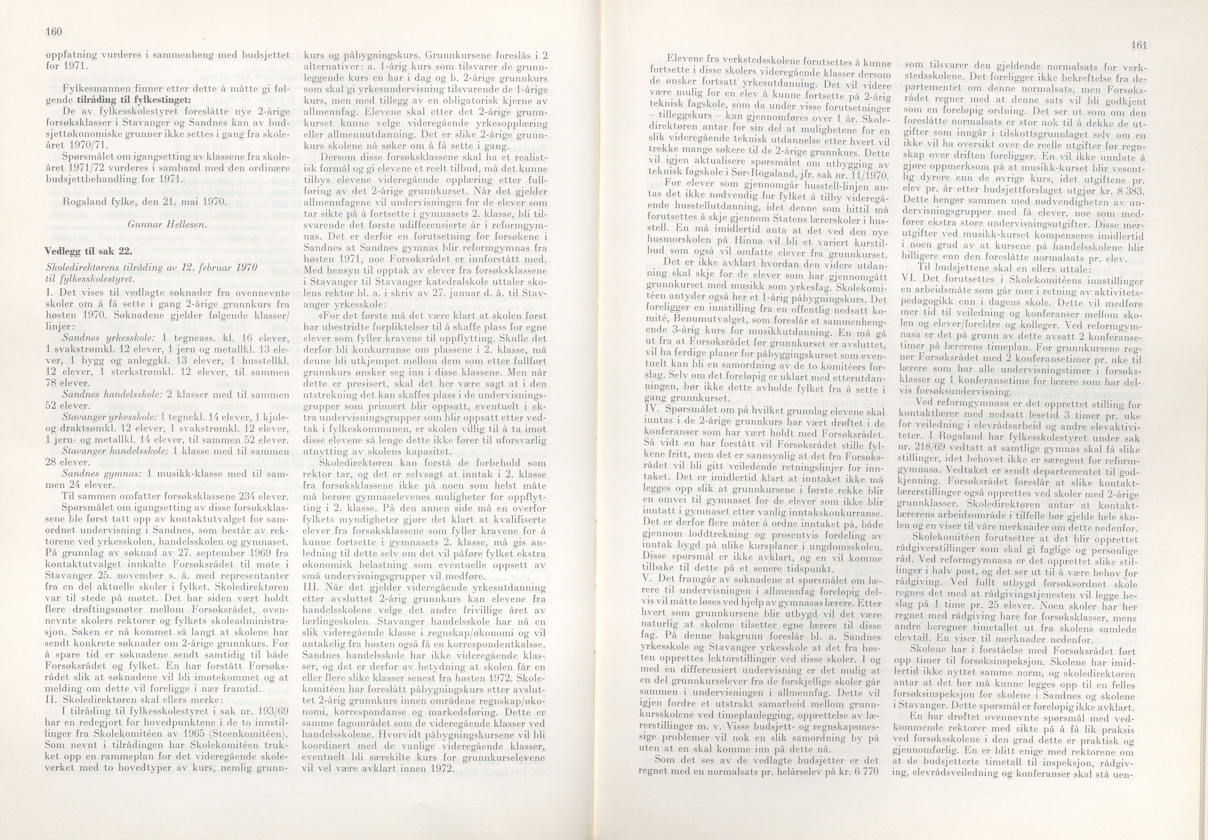 Rogaland fylkeskommune - Fylkesrådmannen , IKAR/A-900/A/Aa/Aaa/L0090: Møtebok , 1970, p. 160-161