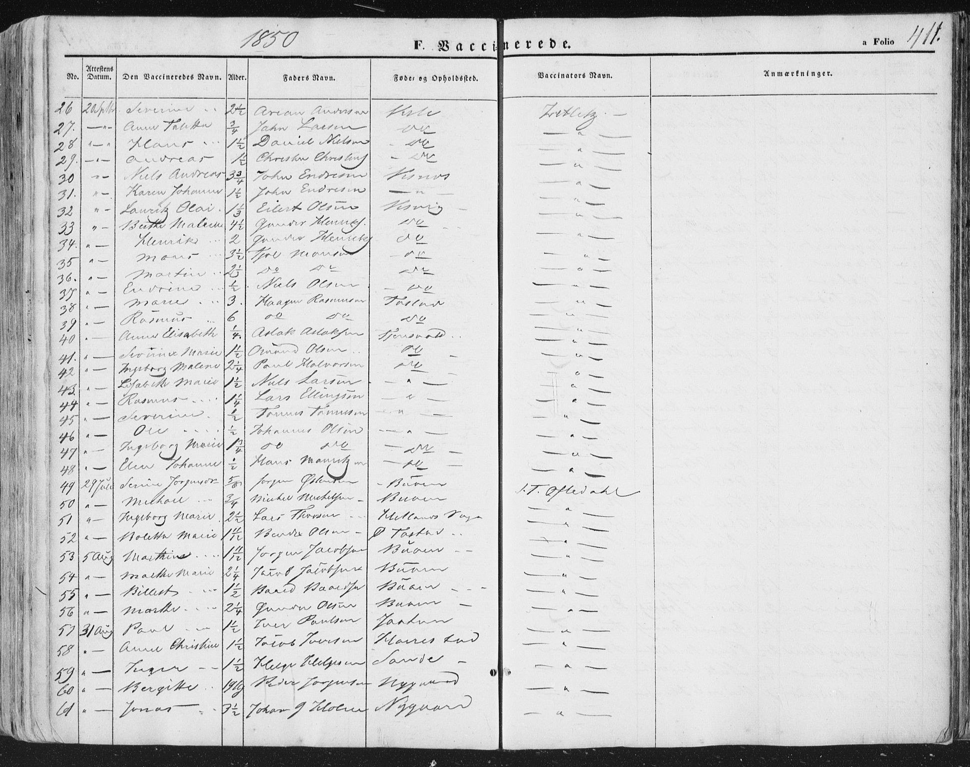 Hetland sokneprestkontor, AV/SAST-A-101826/30/30BA/L0002: Parish register (official) no. A 2, 1849-1869, p. 411