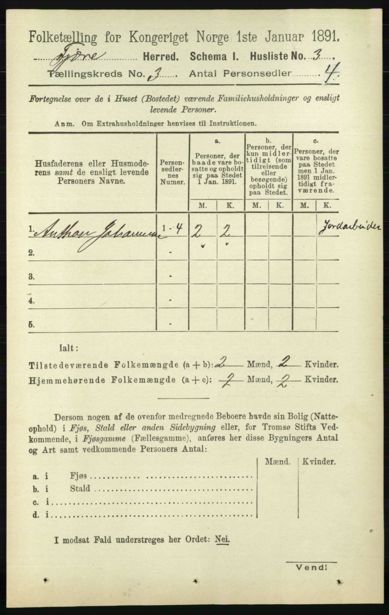 RA, 1891 census for 0923 Fjære, 1891, p. 1311