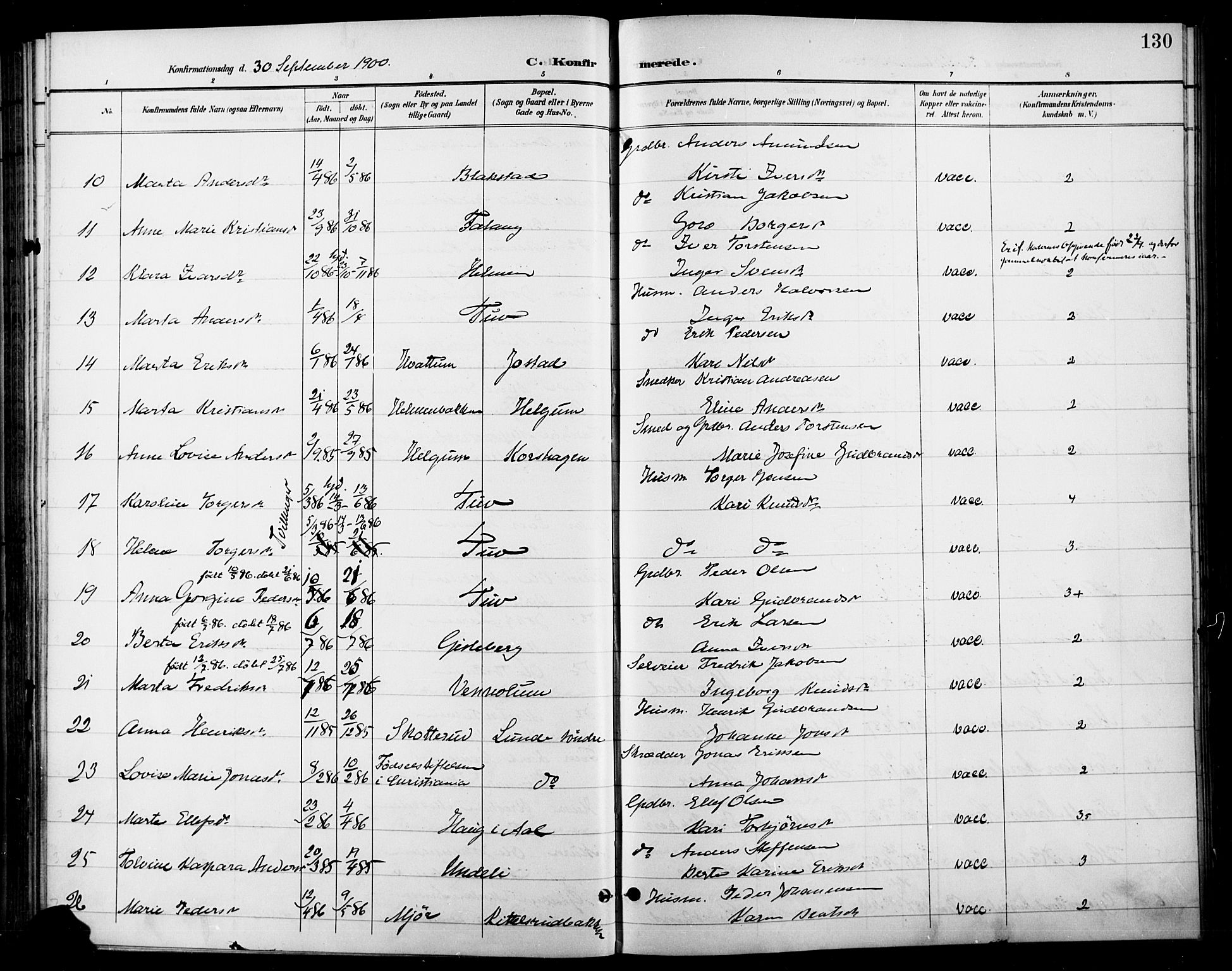 Gran prestekontor, AV/SAH-PREST-112/H/Ha/Haa/L0019: Parish register (official) no. 19, 1898-1907, p. 130