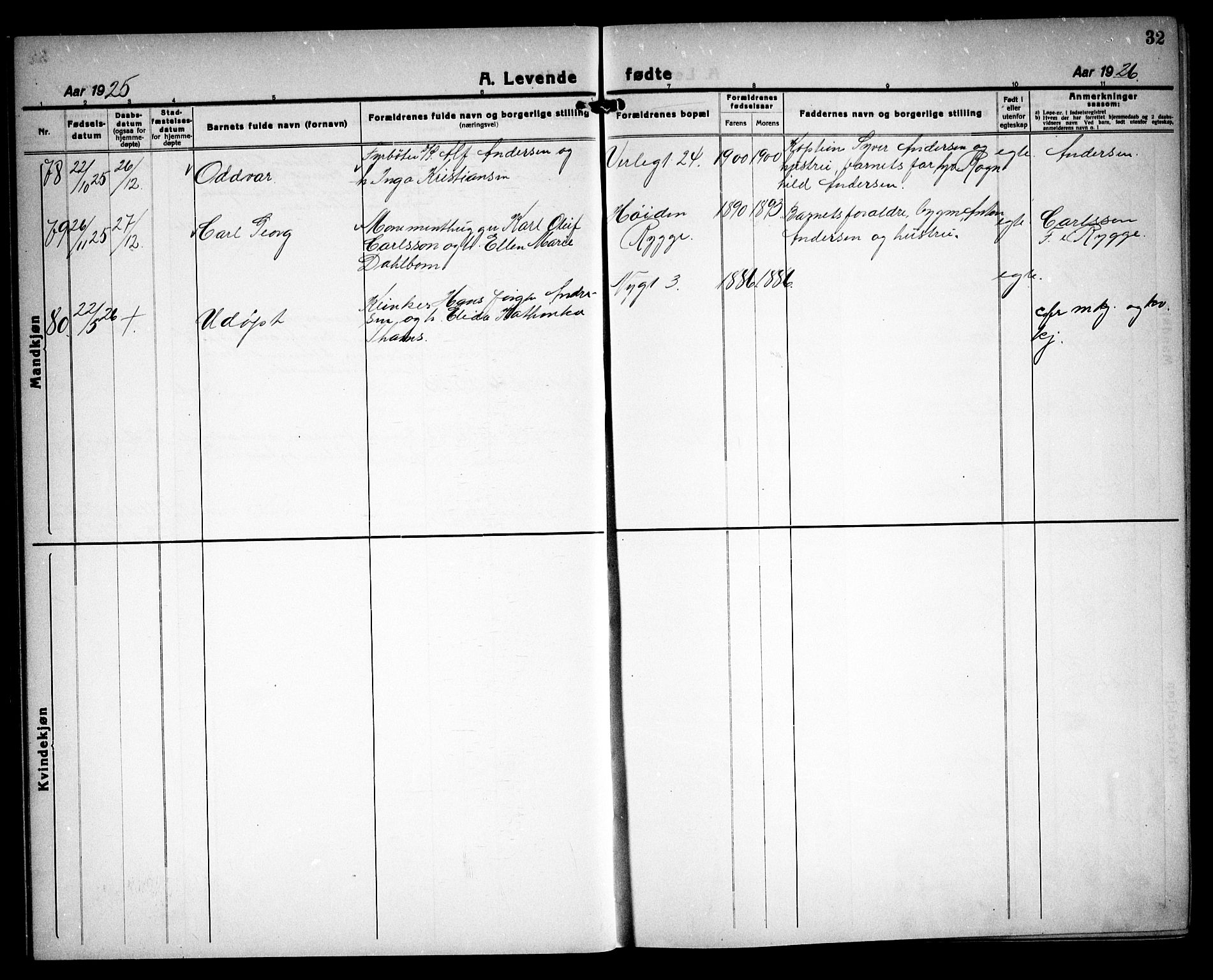 Moss prestekontor Kirkebøker, AV/SAO-A-2003/G/Ga/L0009: Parish register (copy) no. I 9, 1924-1937, p. 32