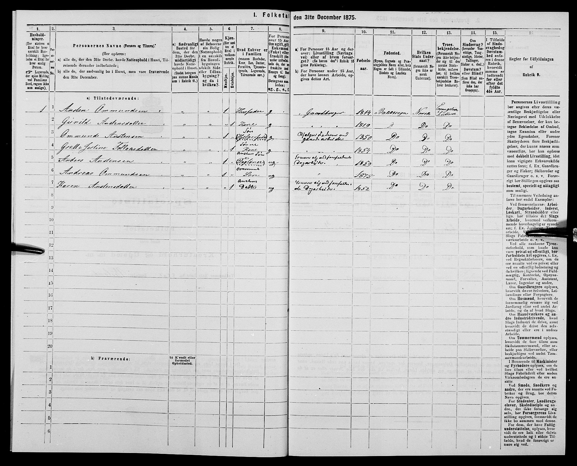 SAK, 1875 census for 1045P Bakke, 1875, p. 61