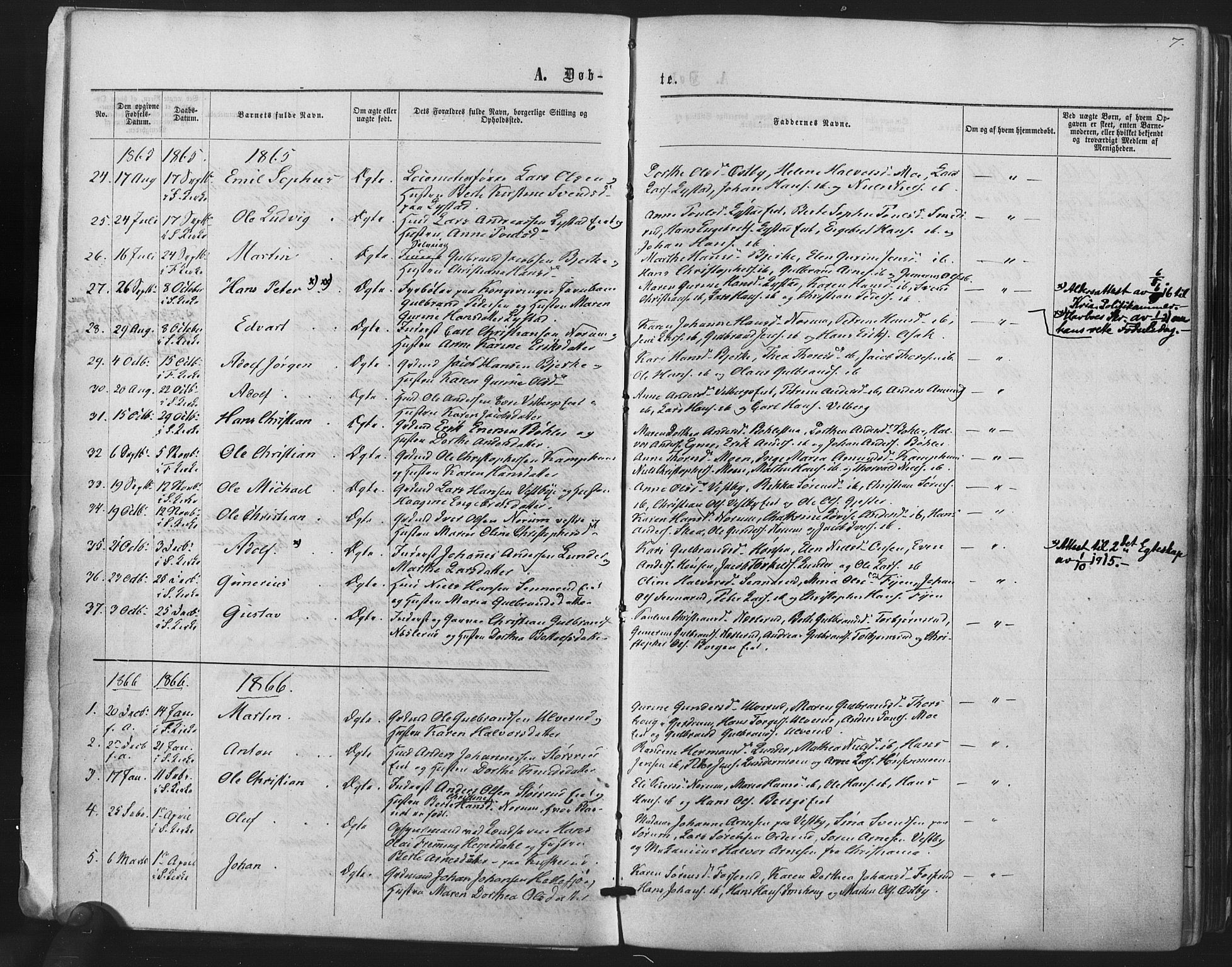 Sørum prestekontor Kirkebøker, AV/SAO-A-10303/F/Fa/L0006: Parish register (official) no. I 6, 1864-1877, p. 7