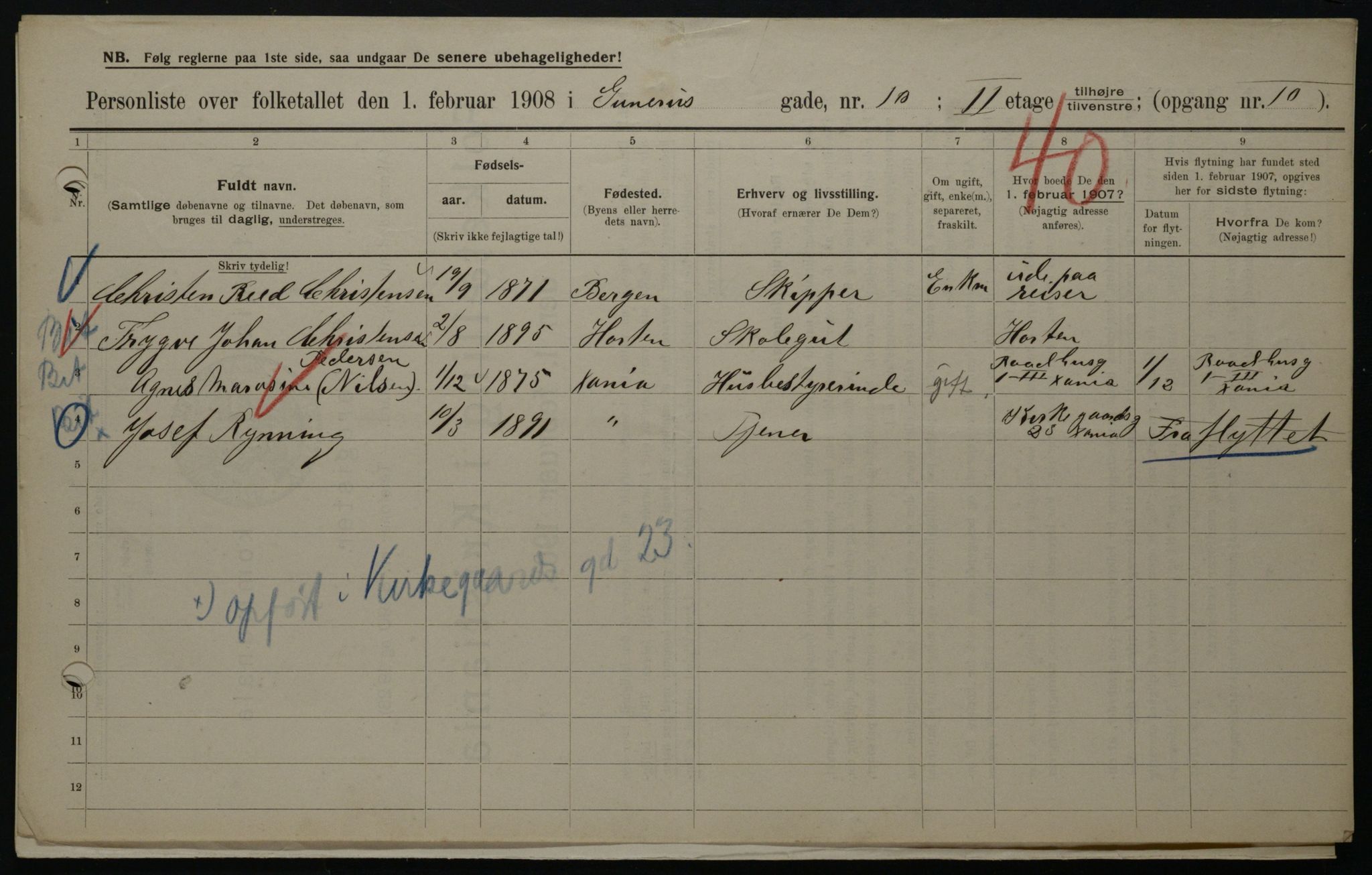 OBA, Municipal Census 1908 for Kristiania, 1908, p. 5160