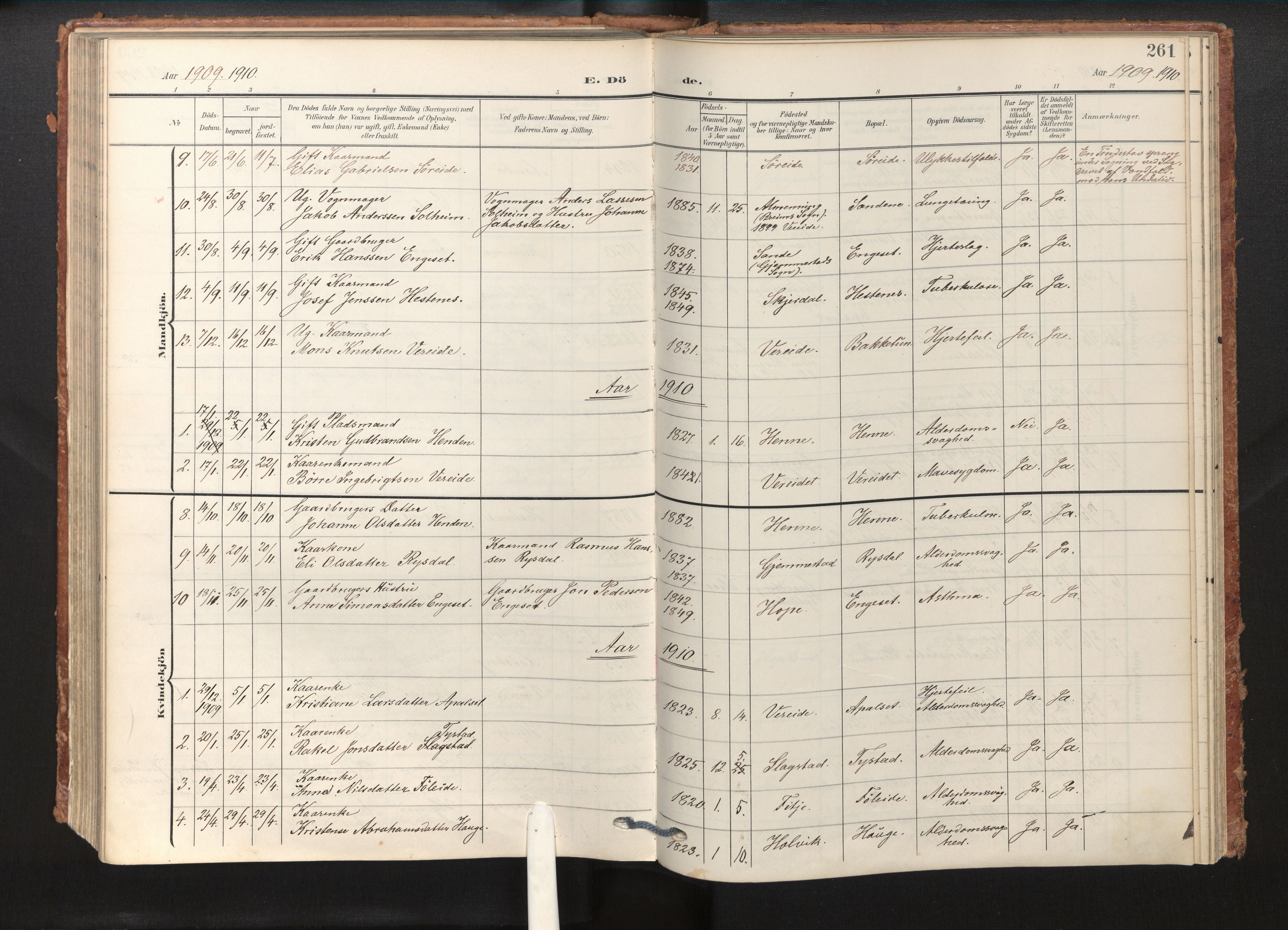 Gloppen sokneprestembete, SAB/A-80101/H/Haa/Haab/L0002: Parish register (official) no. B 2, 1906-1932, p. 260b-261a