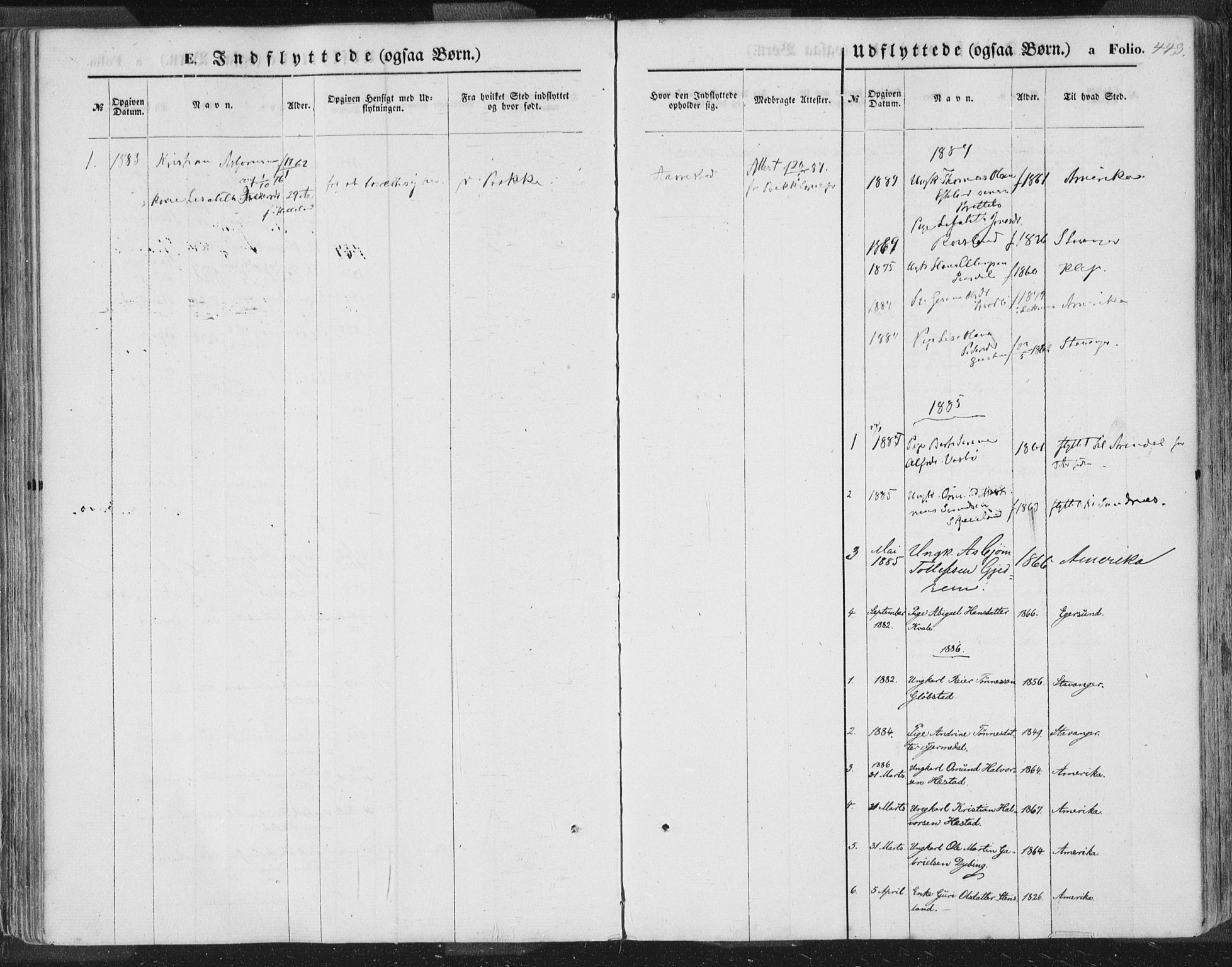 Helleland sokneprestkontor, AV/SAST-A-101810/S05/L0009: Parish register (official) no. A 7.2, 1863-1886, p. 443