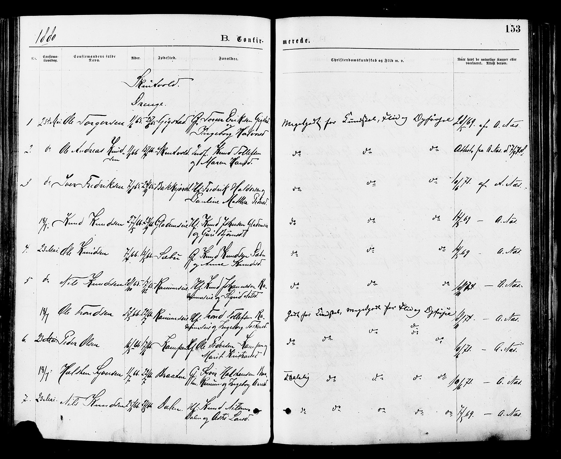 Nord-Aurdal prestekontor, AV/SAH-PREST-132/H/Ha/Haa/L0009: Parish register (official) no. 9, 1876-1882, p. 153