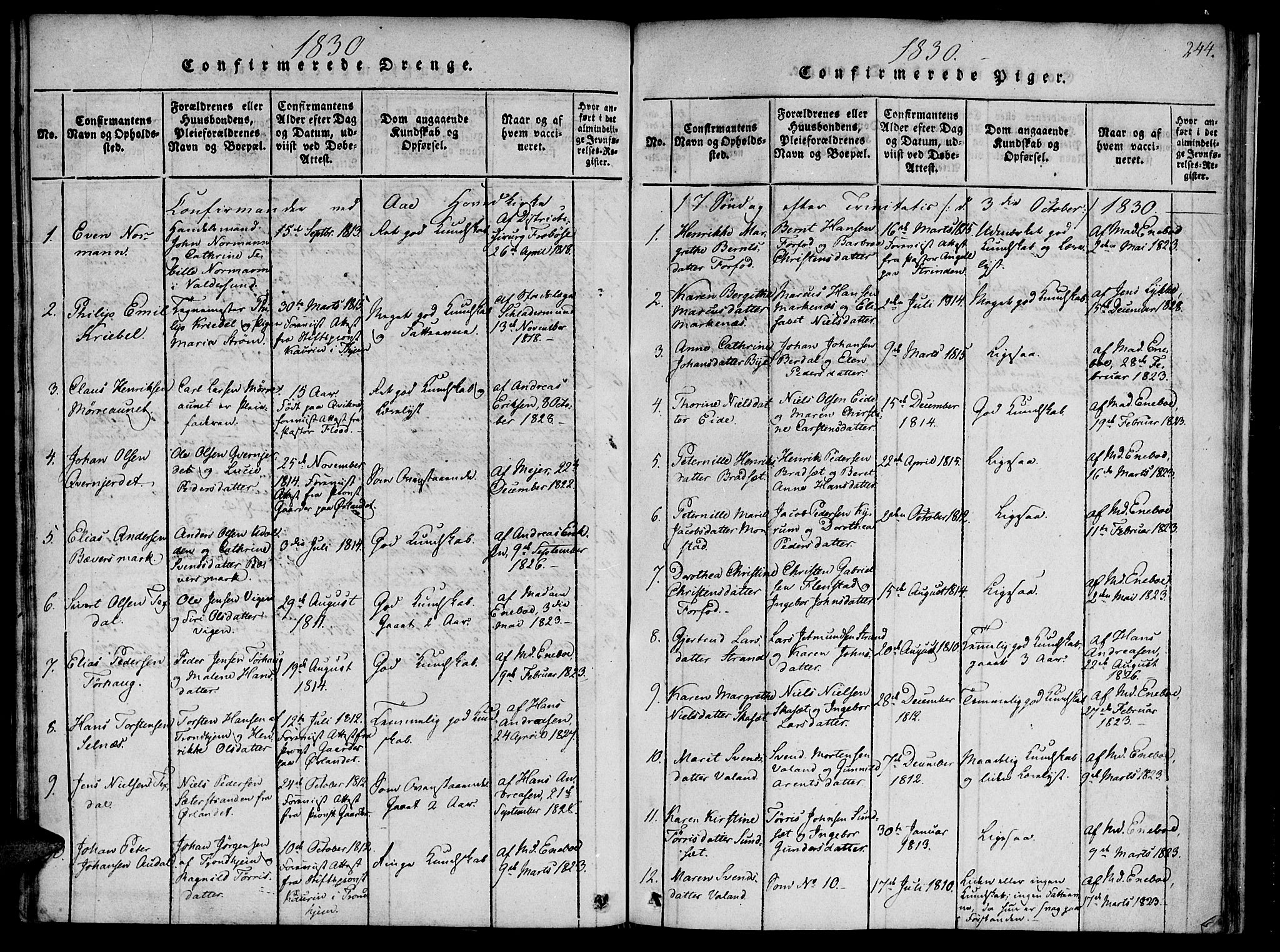 Ministerialprotokoller, klokkerbøker og fødselsregistre - Sør-Trøndelag, SAT/A-1456/655/L0675: Parish register (official) no. 655A04, 1818-1830, p. 244