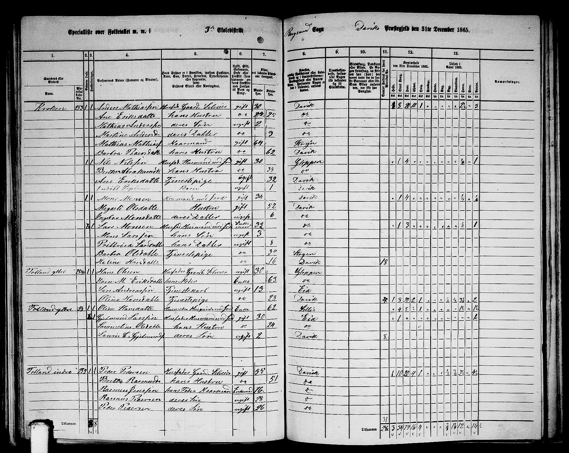 RA, 1865 census for Davik, 1865, p. 64