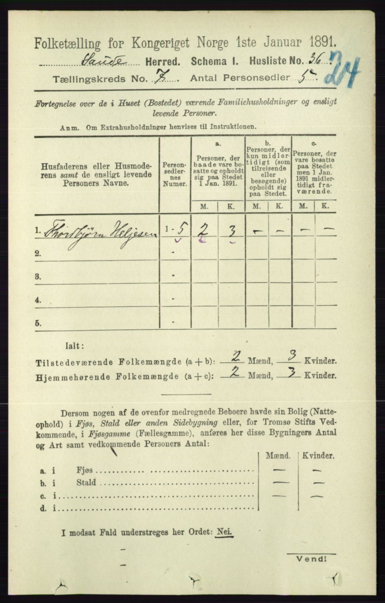 RA, 1891 census for 0822 Sauherad, 1891, p. 2019