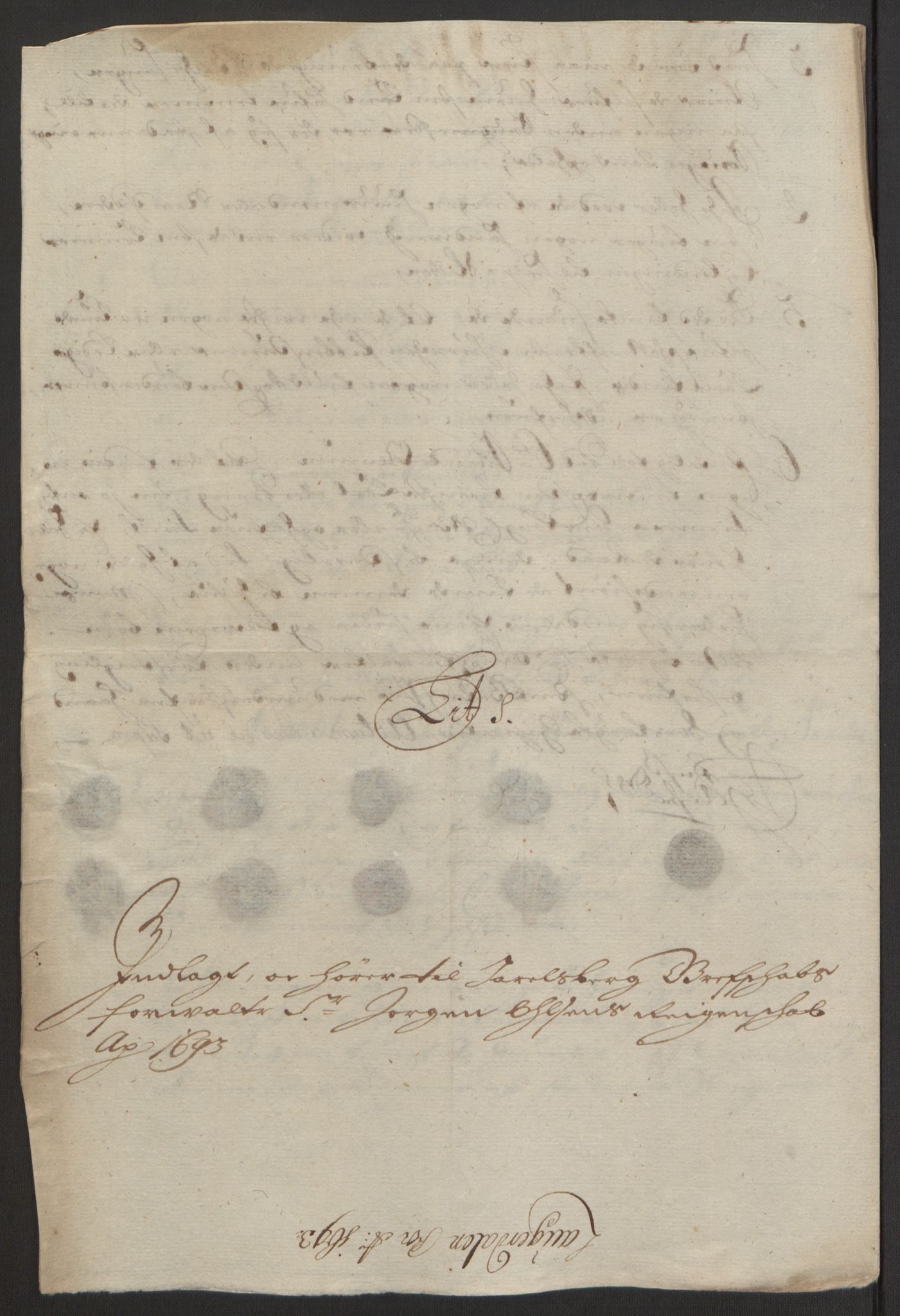 Rentekammeret inntil 1814, Reviderte regnskaper, Fogderegnskap, AV/RA-EA-4092/R32/L1866: Fogderegnskap Jarlsberg grevskap, 1693, p. 399