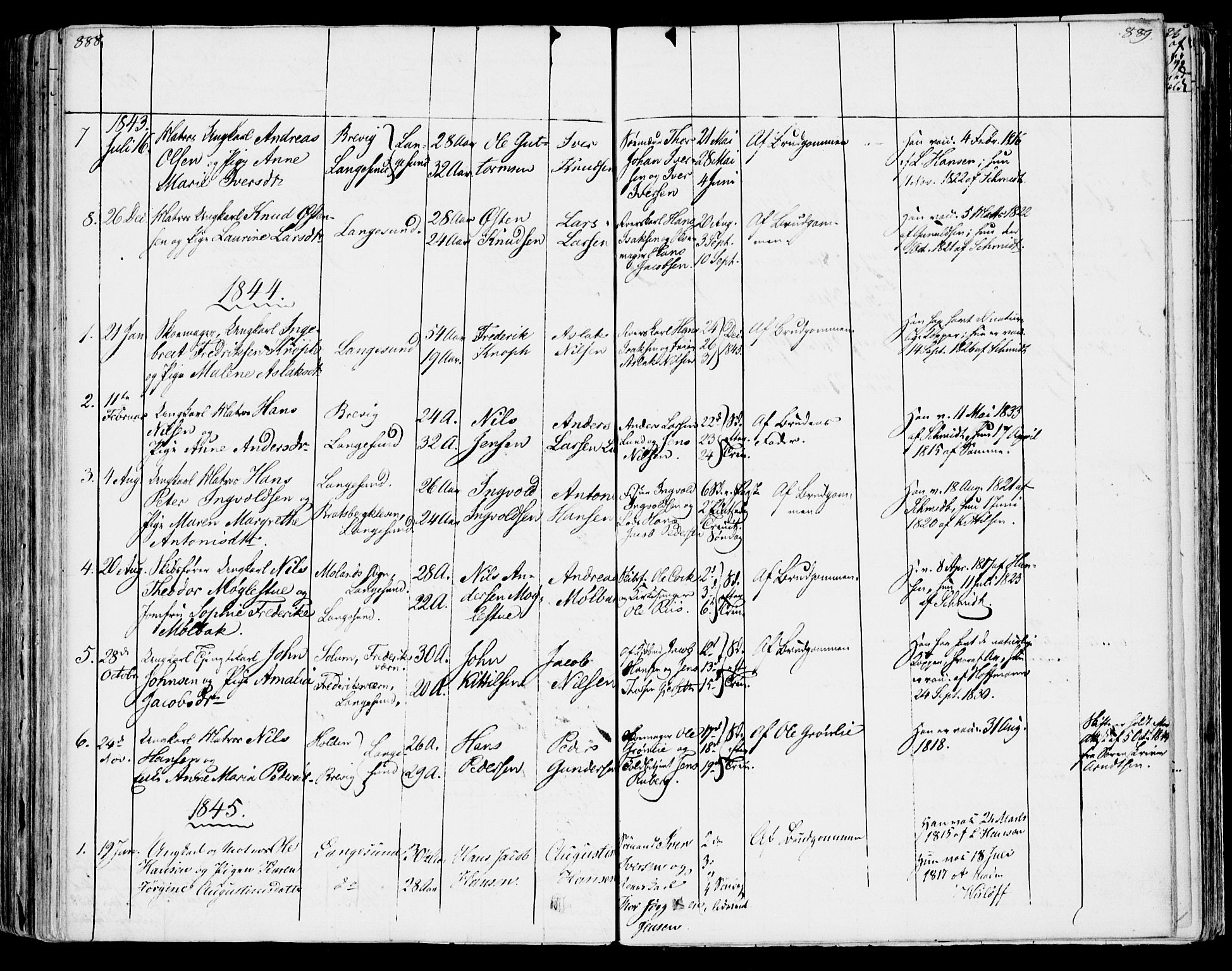 Bamble kirkebøker, AV/SAKO-A-253/F/Fa/L0004: Parish register (official) no. I 4, 1834-1853, p. 888-889