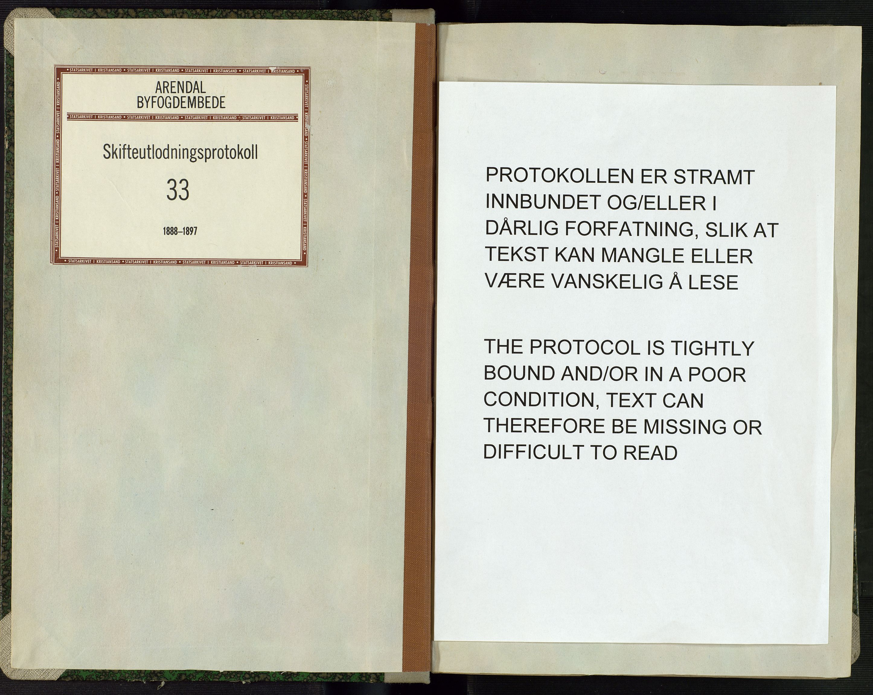 Arendal byfogd, AV/SAK-1222-0001/H/Hc/L0035: Skifteutlodningsprotokoll nr. 33, 1888-1897