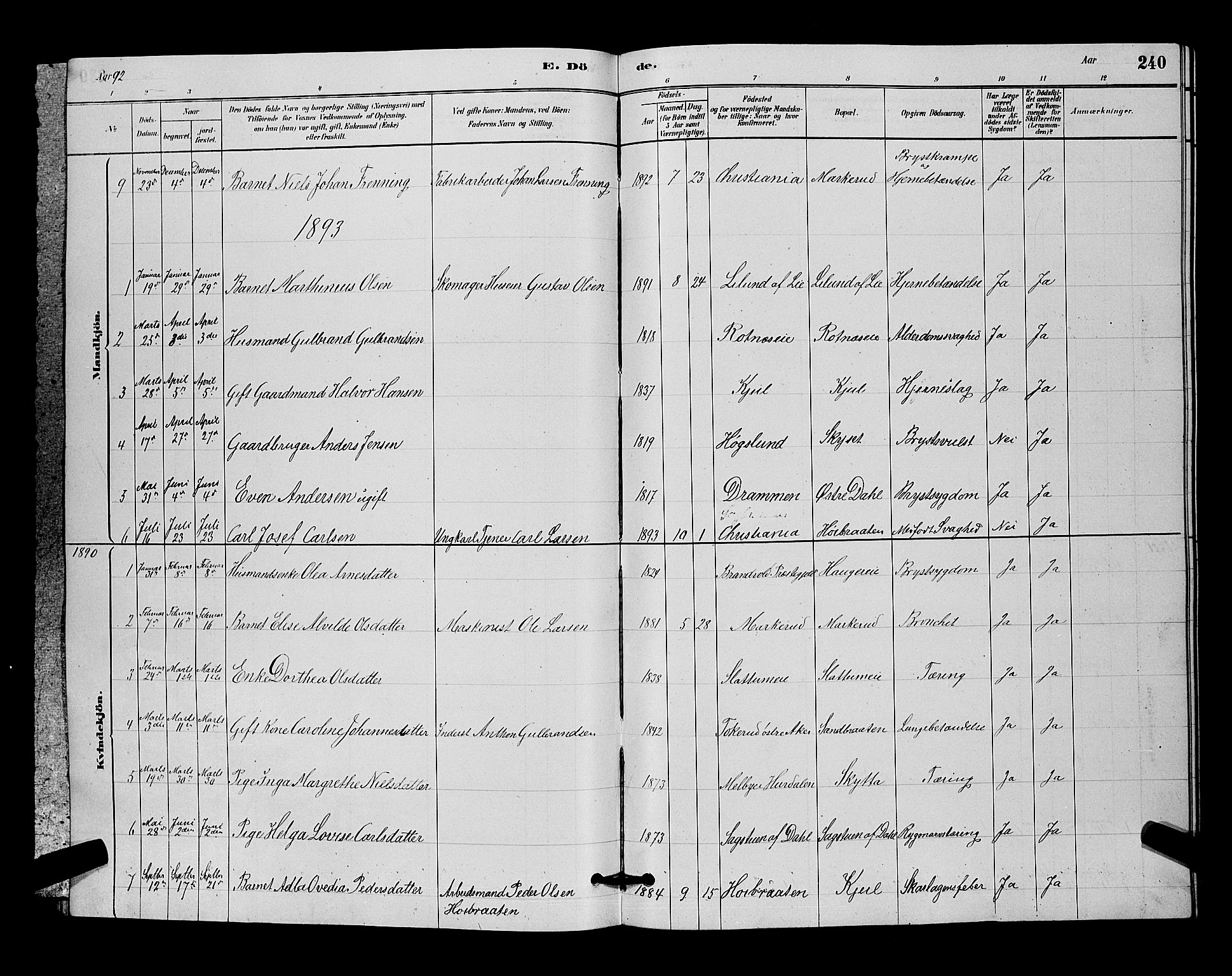 Nittedal prestekontor Kirkebøker, SAO/A-10365a/G/Ga/L0002: Parish register (copy) no. I 2, 1879-1901, p. 240