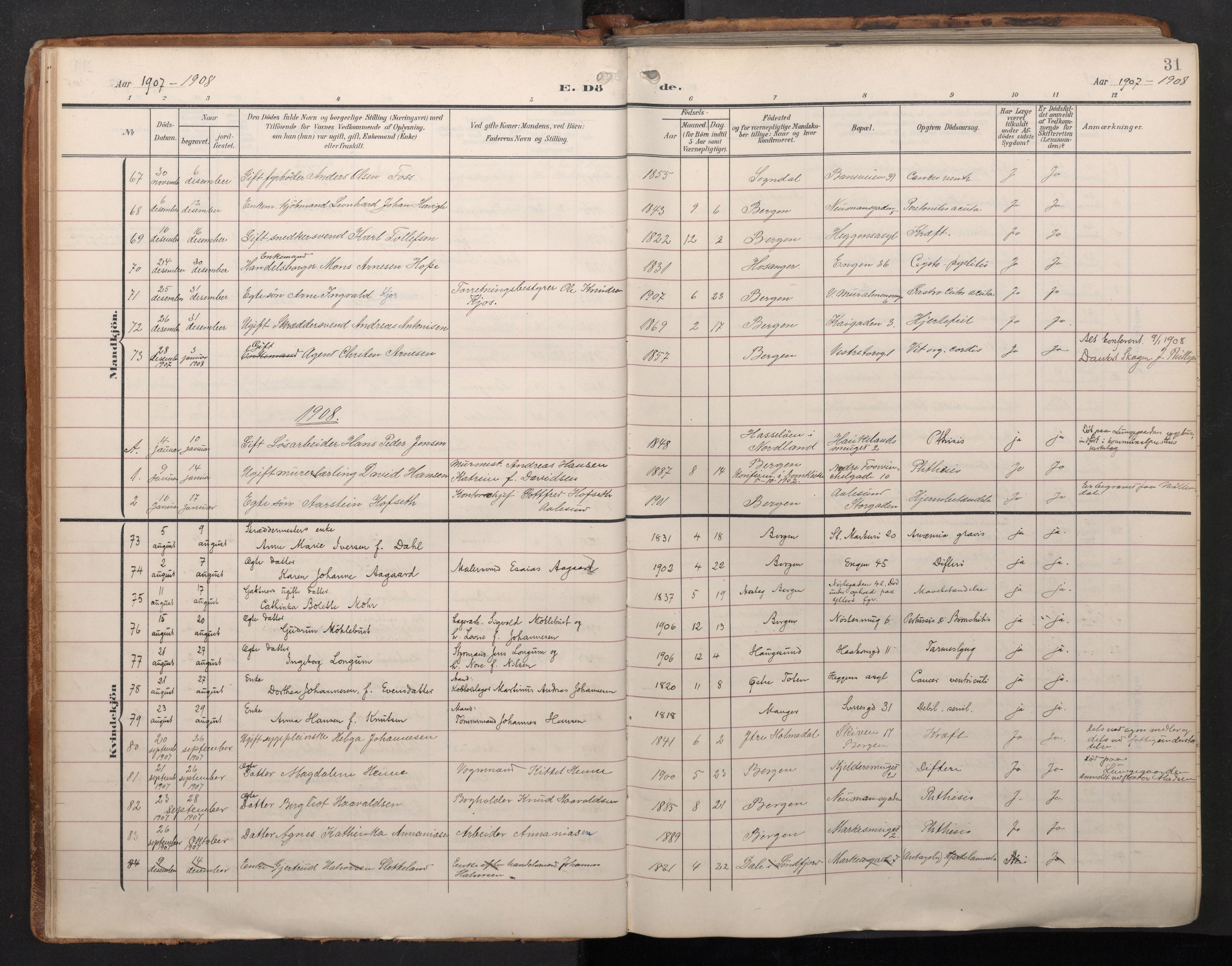 Domkirken sokneprestembete, SAB/A-74801/H/Haa/L0044: Parish register (official) no. E 6, 1904-1946, p. 30b-31a