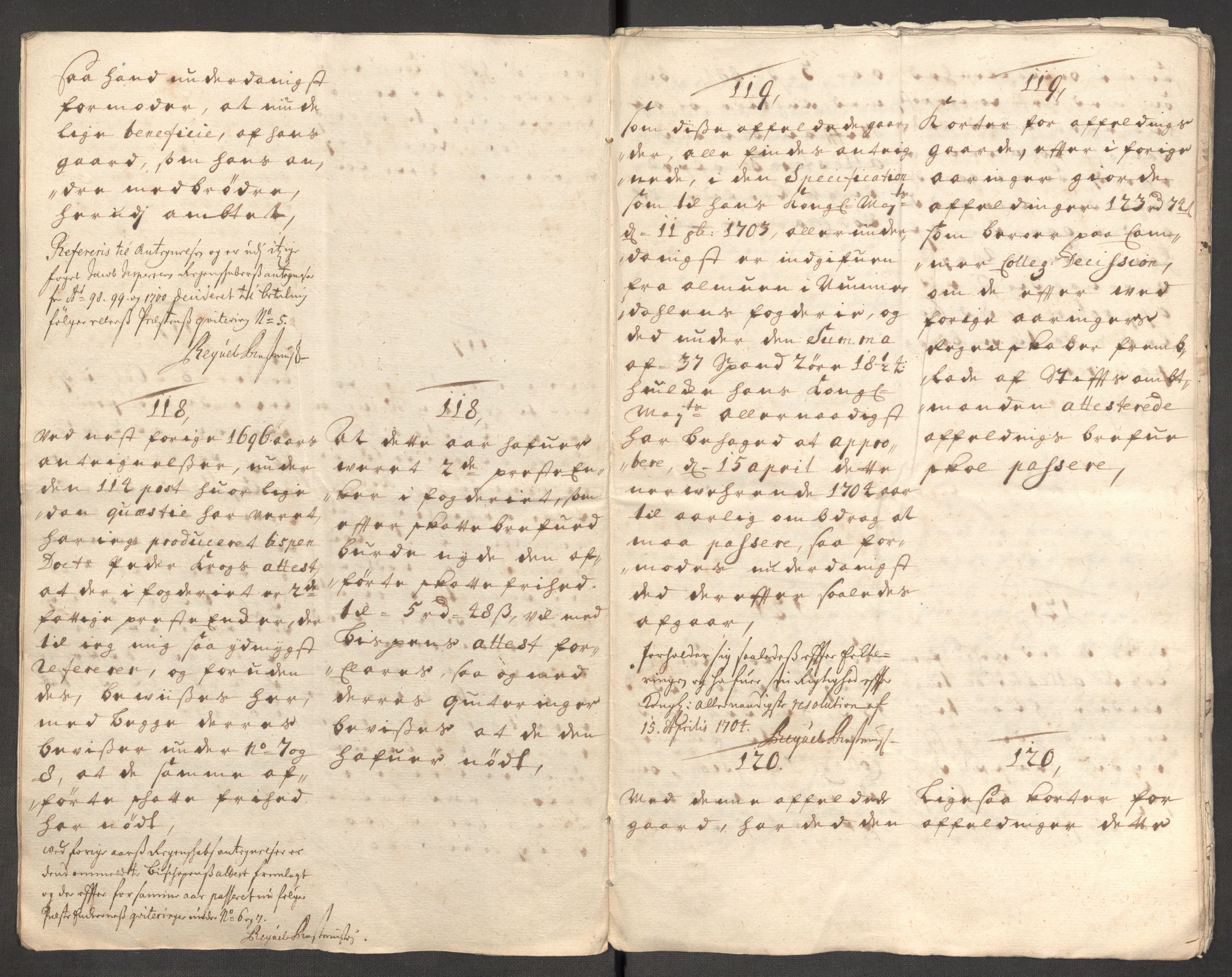 Rentekammeret inntil 1814, Reviderte regnskaper, Fogderegnskap, AV/RA-EA-4092/R64/L4425: Fogderegnskap Namdal, 1696-1698, p. 281