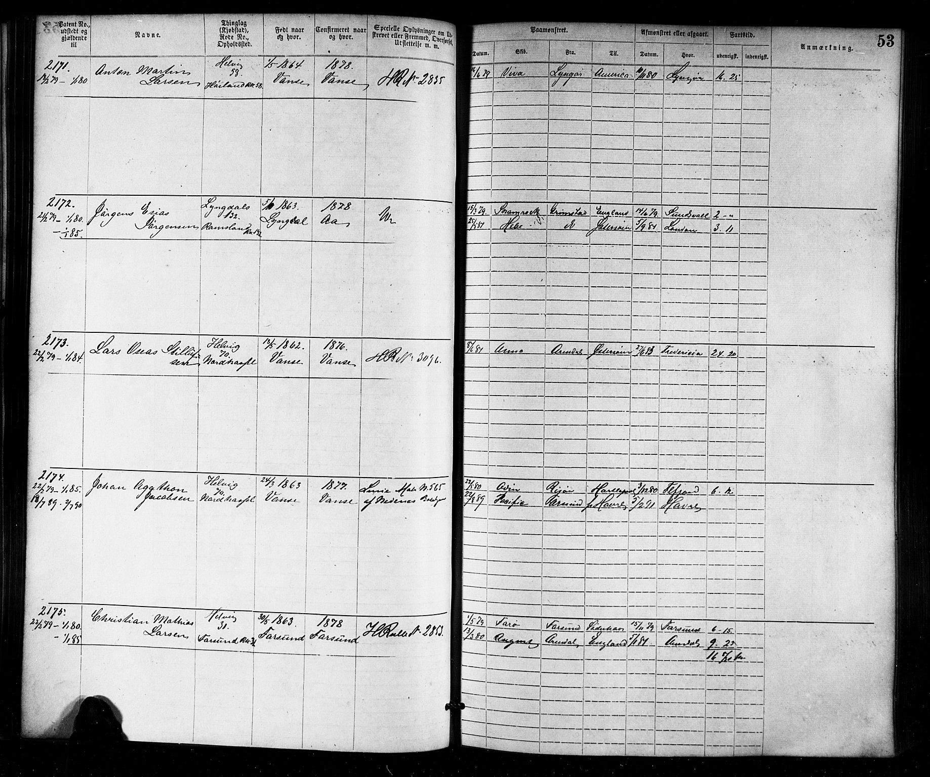 Farsund mønstringskrets, SAK/2031-0017/F/Fa/L0006: Annotasjonsrulle nr 1911-3805 med register, Z-3, 1877-1894, p. 80