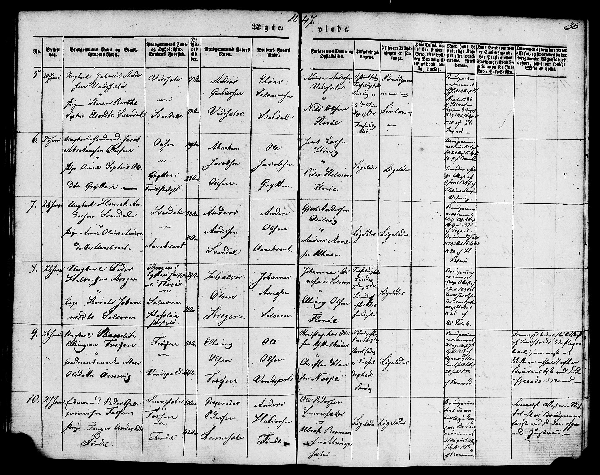 Kinn sokneprestembete, AV/SAB-A-80801/H/Haa/Haaa/L0009: Parish register (official) no. A 9, 1841-1852, p. 36