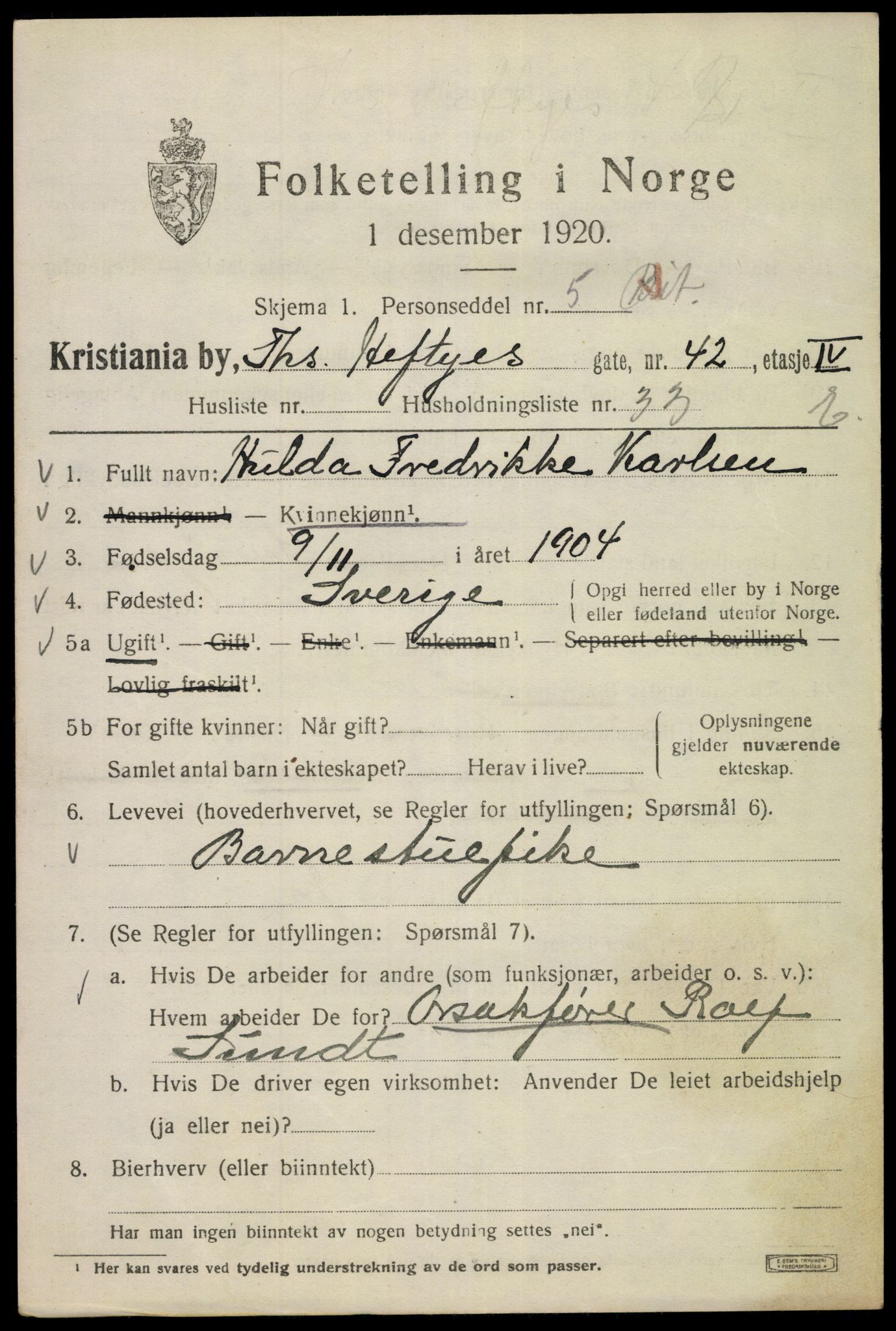 SAO, 1920 census for Kristiania, 1920, p. 571823