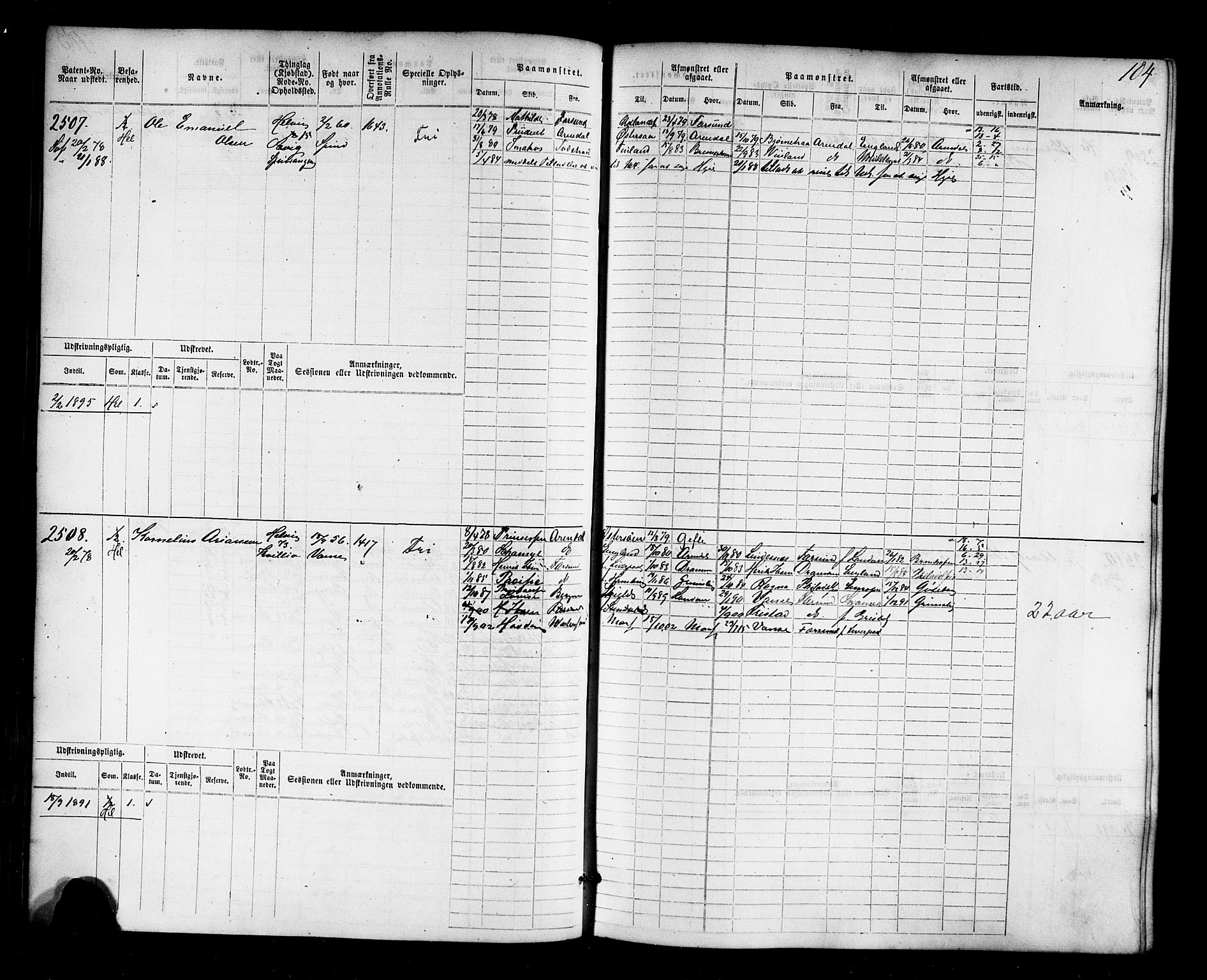 Farsund mønstringskrets, AV/SAK-2031-0017/F/Fb/L0018: Hovedrulle nr 2301-3066, Z-10, 1875-1914, p. 105