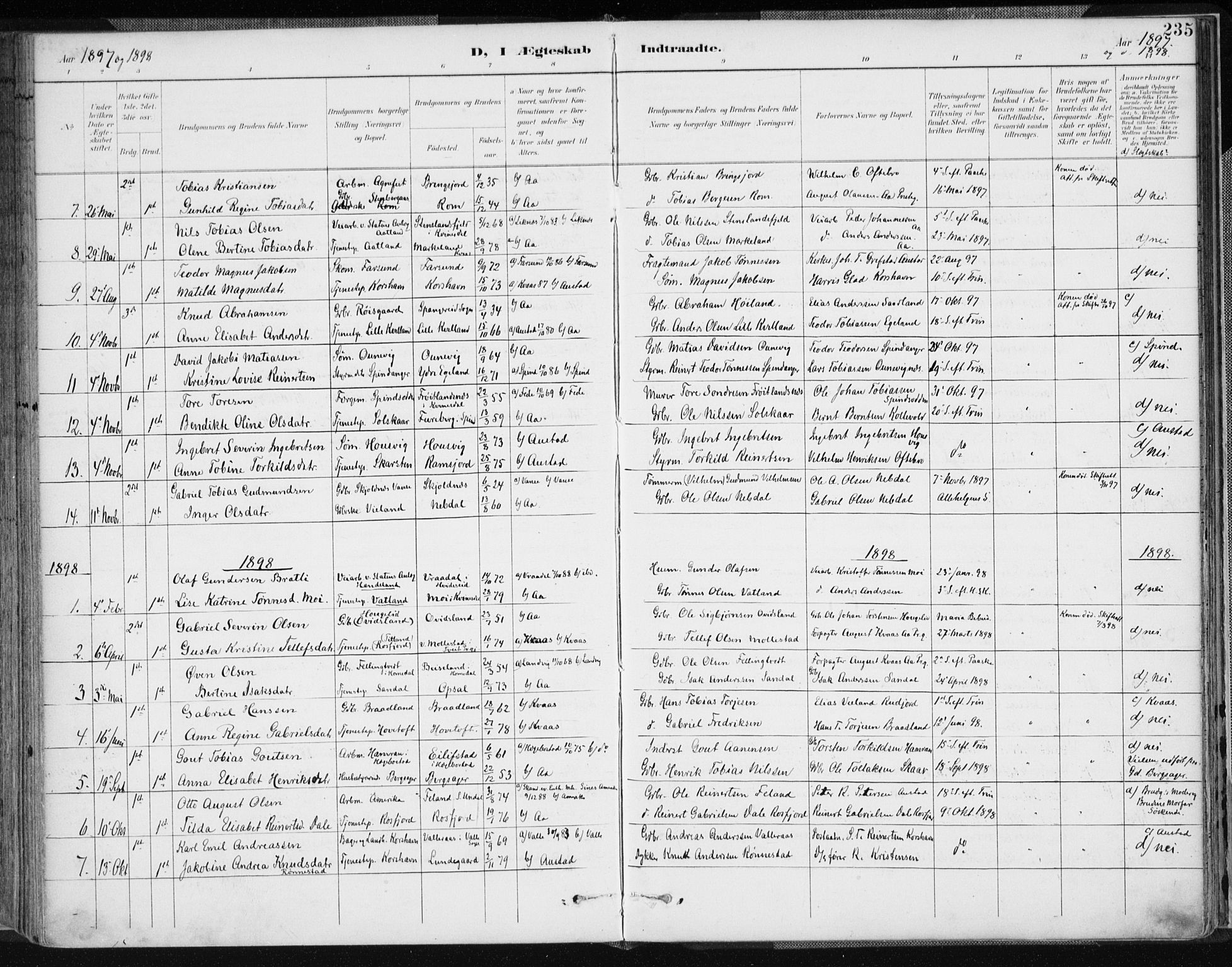 Lyngdal sokneprestkontor, SAK/1111-0029/F/Fa/Fac/L0012: Parish register (official) no. A 12, 1894-1918, p. 235