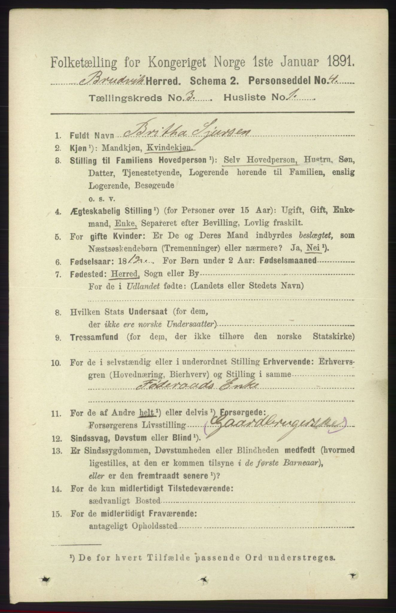 RA, 1891 census for 1251 Bruvik, 1891, p. 827