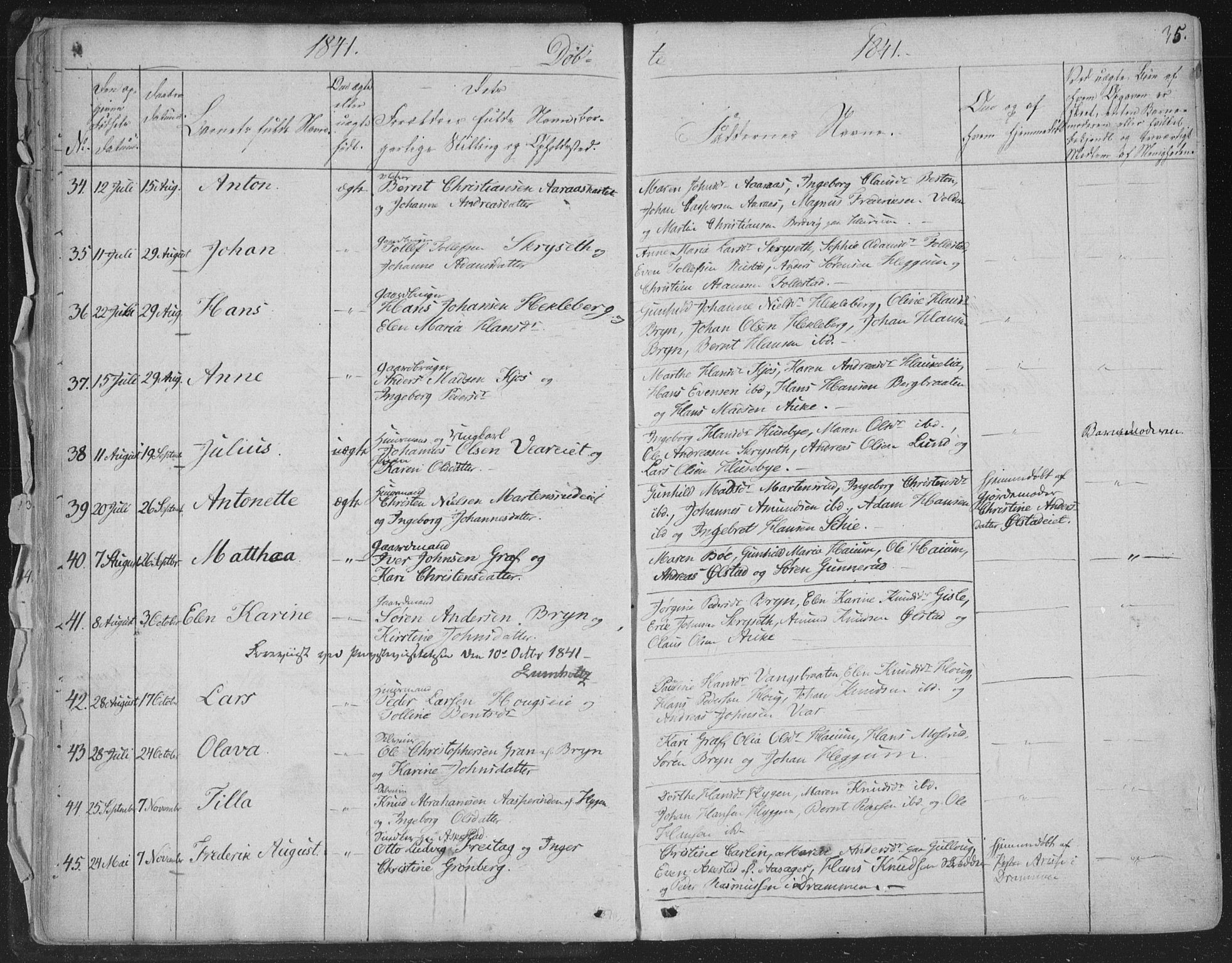 Røyken kirkebøker, AV/SAKO-A-241/F/Fa/L0005: Parish register (official) no. 5, 1833-1856, p. 35