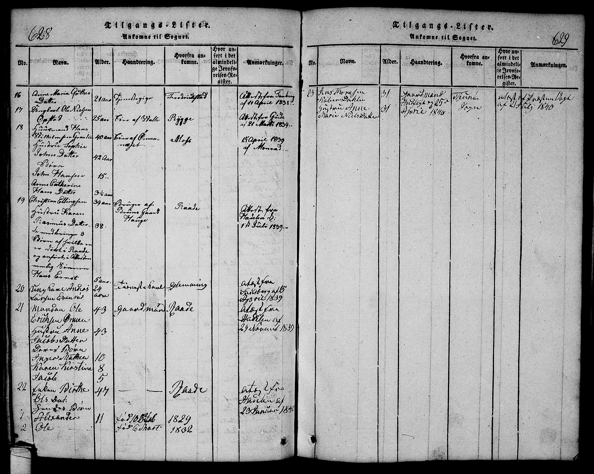Onsøy prestekontor Kirkebøker, SAO/A-10914/G/Ga/L0001: Parish register (copy) no. I 1, 1814-1840, p. 628-629