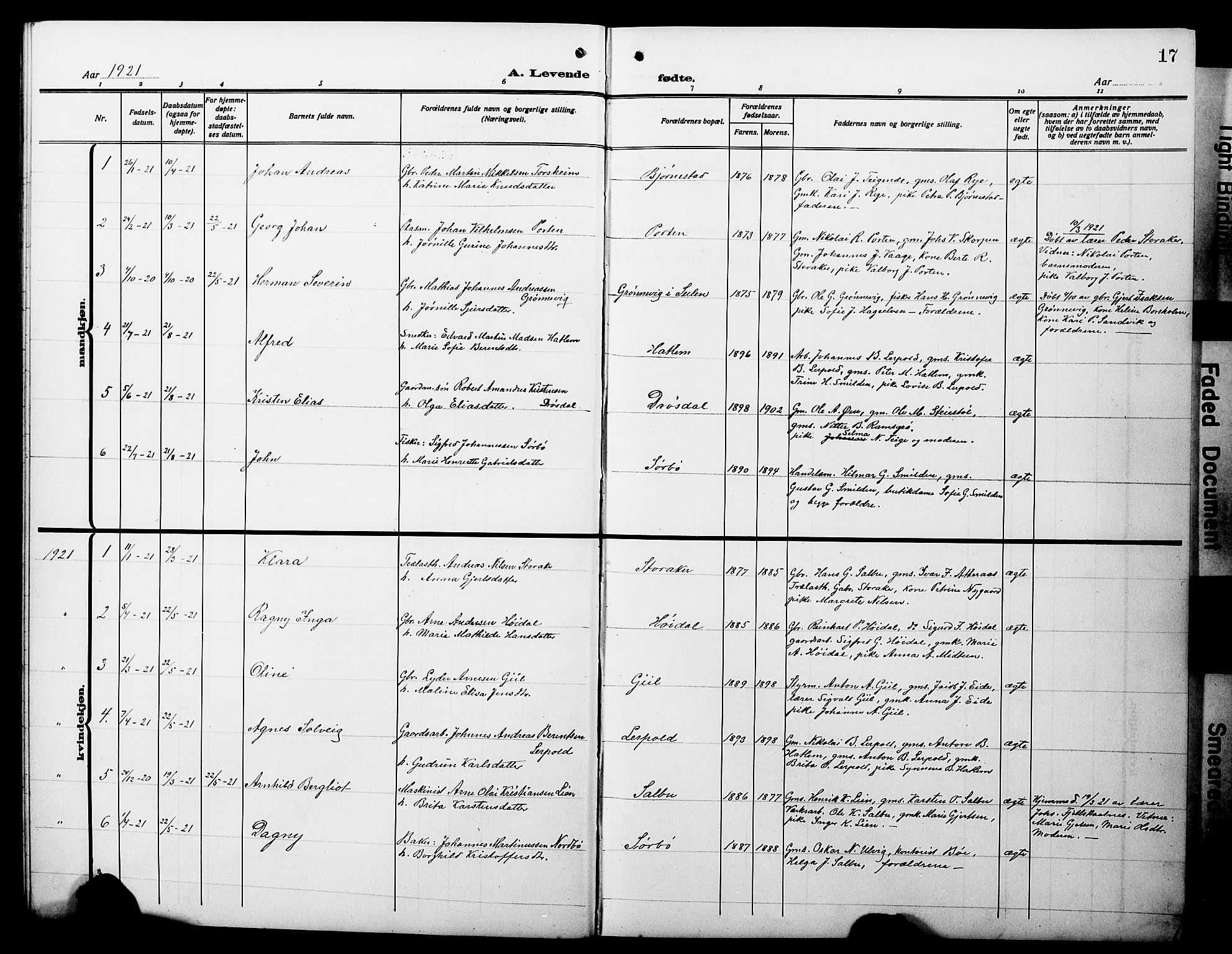 Hyllestad sokneprestembete, AV/SAB-A-80401: Parish register (copy) no. C 4, 1914-1927, p. 17