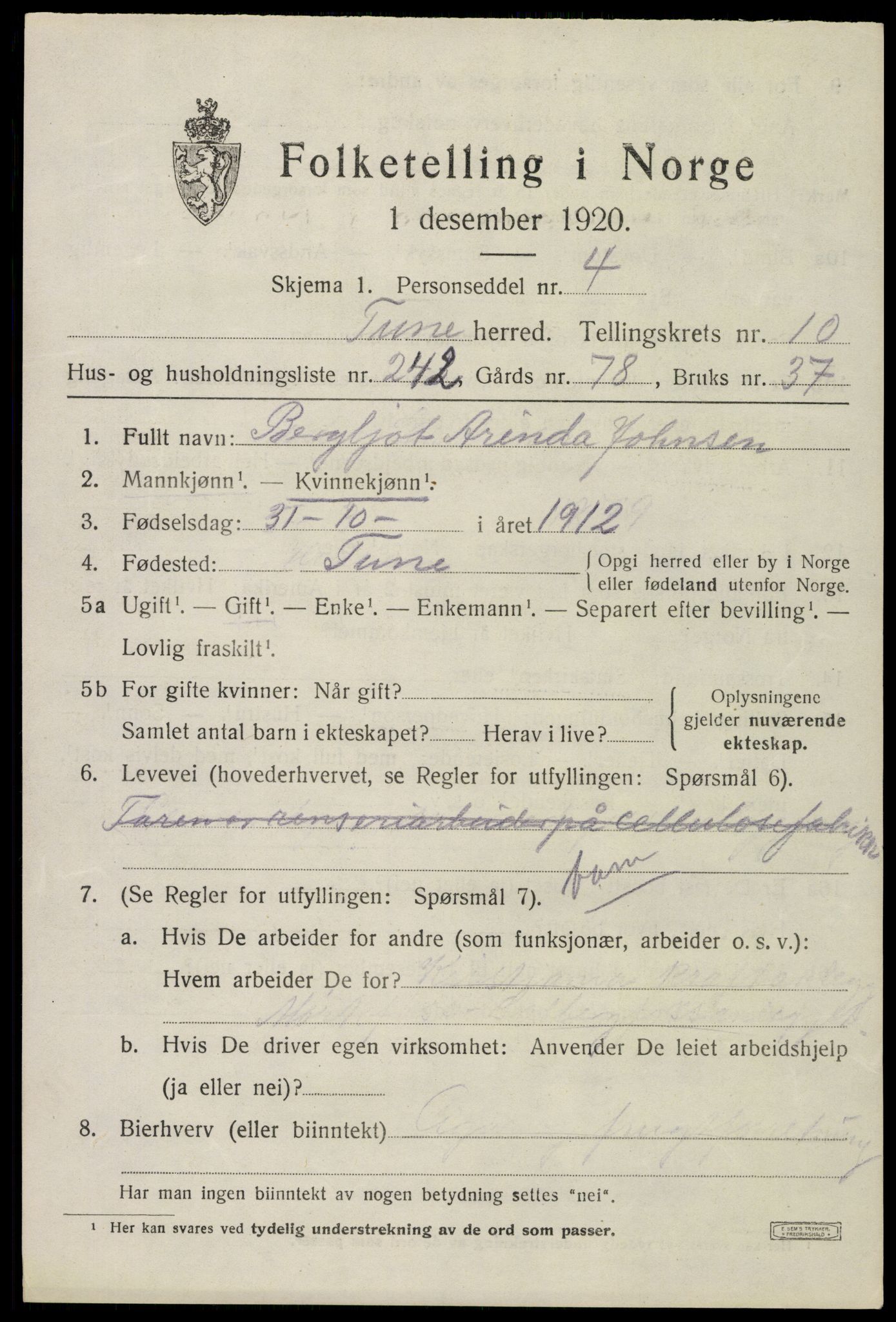 SAO, 1920 census for Tune, 1920, p. 14032