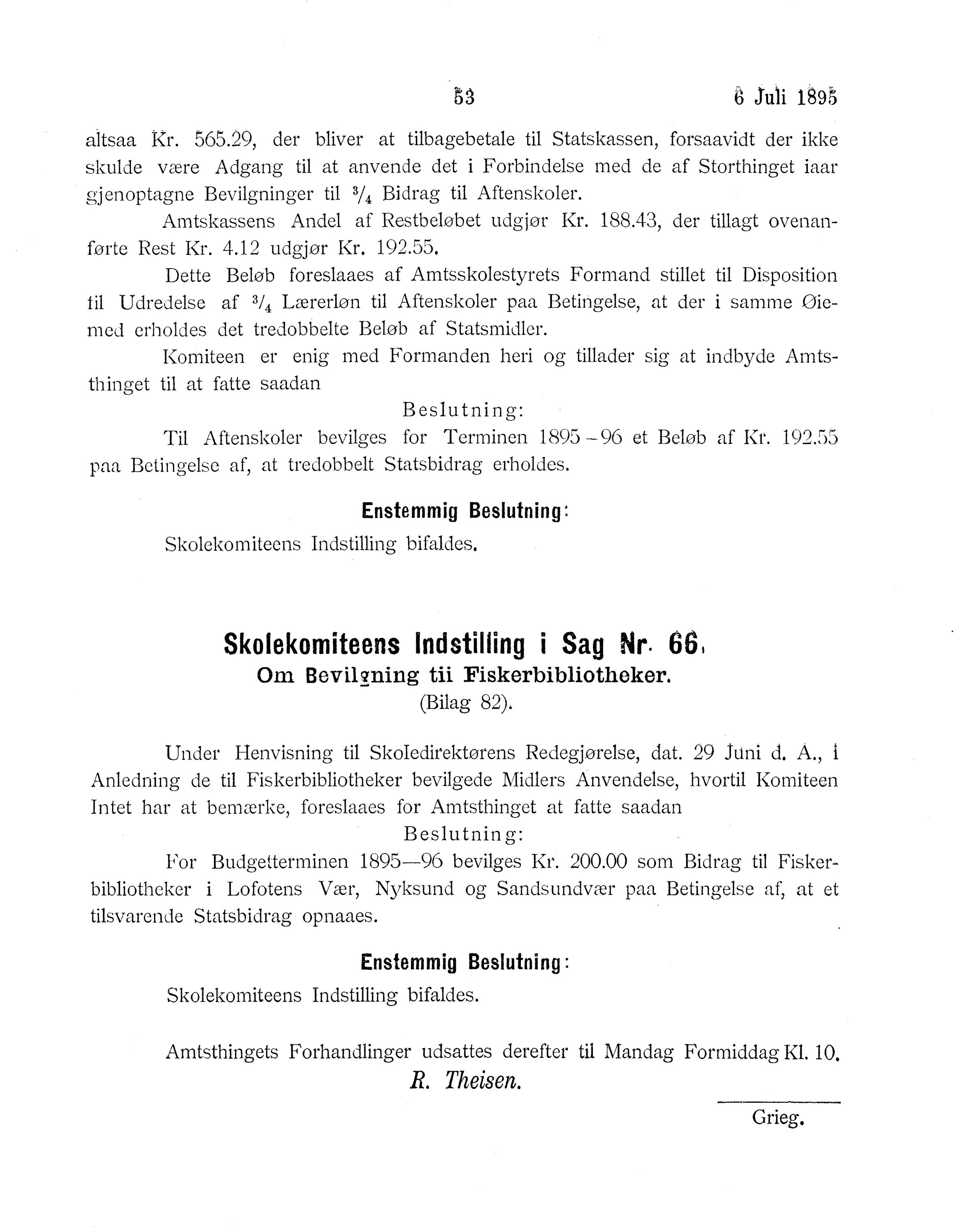 Nordland Fylkeskommune. Fylkestinget, AIN/NFK-17/176/A/Ac/L0018: Fylkestingsforhandlinger 1895, 1895