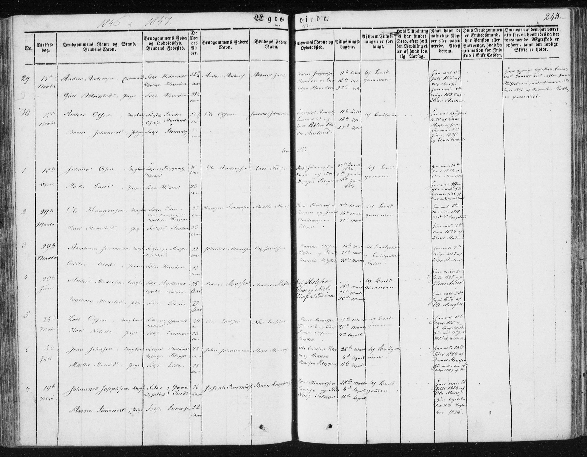 Sund sokneprestembete, AV/SAB-A-99930: Parish register (official) no. A 13, 1835-1849, p. 243