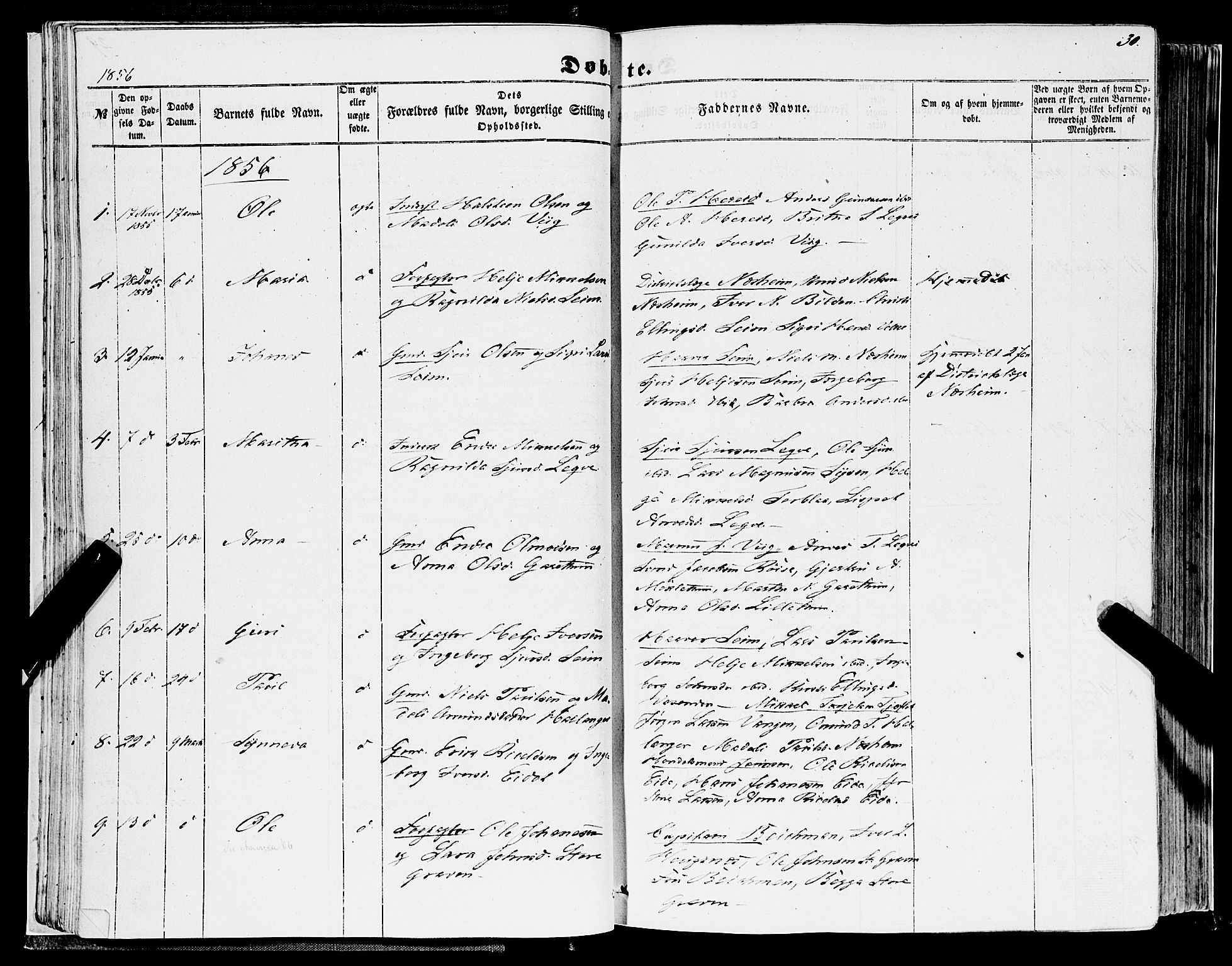 Ulvik sokneprestembete, SAB/A-78801/H/Haa: Parish register (official) no. A 13, 1853-1863, p. 30