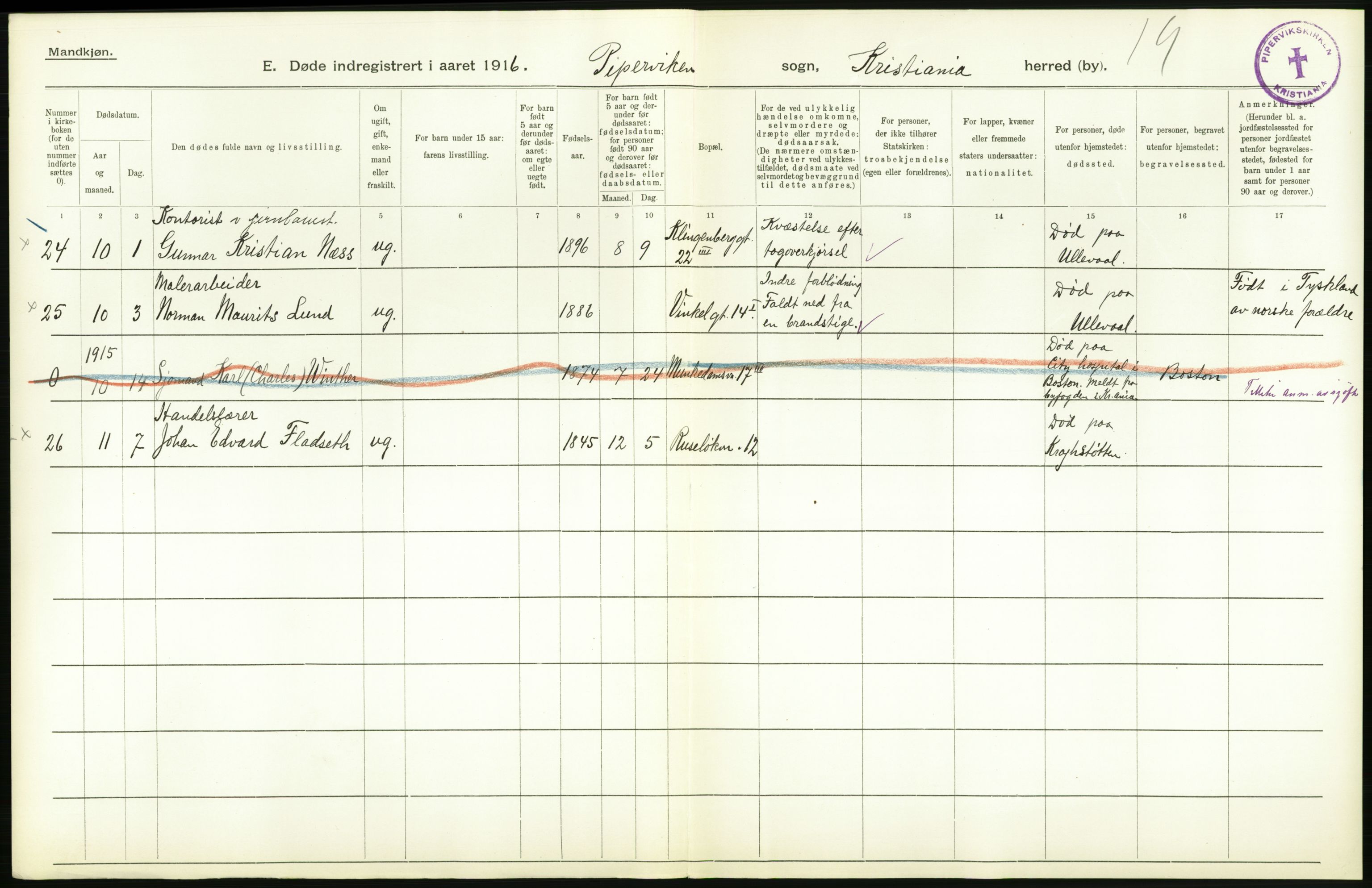 Statistisk sentralbyrå, Sosiodemografiske emner, Befolkning, RA/S-2228/D/Df/Dfb/Dfbf/L0009: Kristiania: Døde., 1916, p. 530