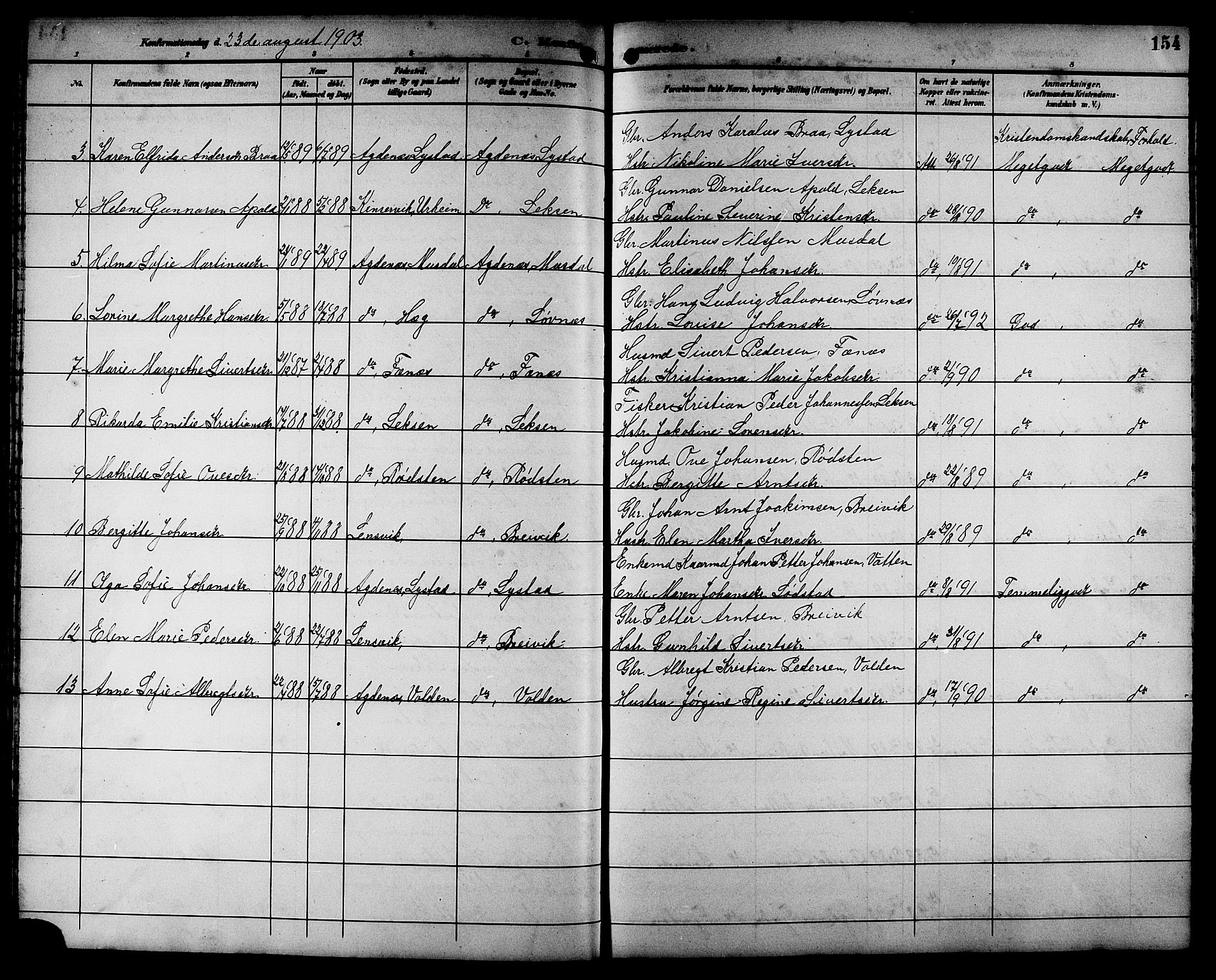 Ministerialprotokoller, klokkerbøker og fødselsregistre - Sør-Trøndelag, SAT/A-1456/662/L0757: Parish register (copy) no. 662C02, 1892-1918, p. 154