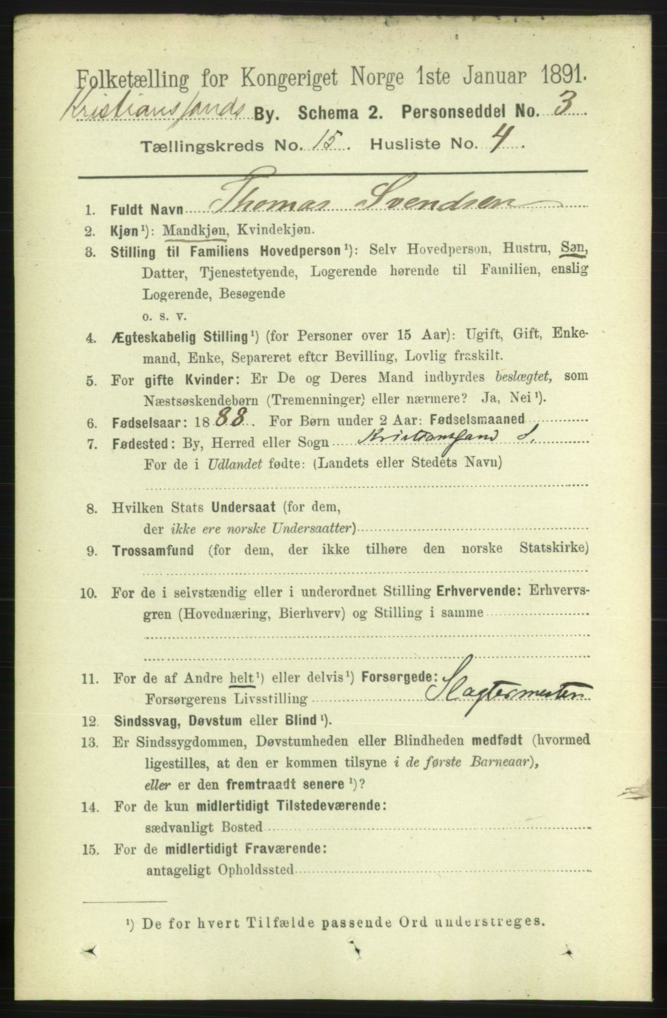 RA, 1891 census for 1001 Kristiansand, 1891, p. 6335