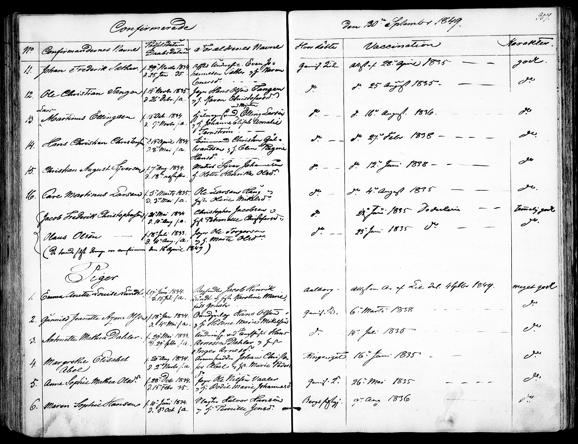 Garnisonsmenigheten Kirkebøker, AV/SAO-A-10846/F/Fa/L0008: Parish register (official) no. 8, 1842-1859, p. 307