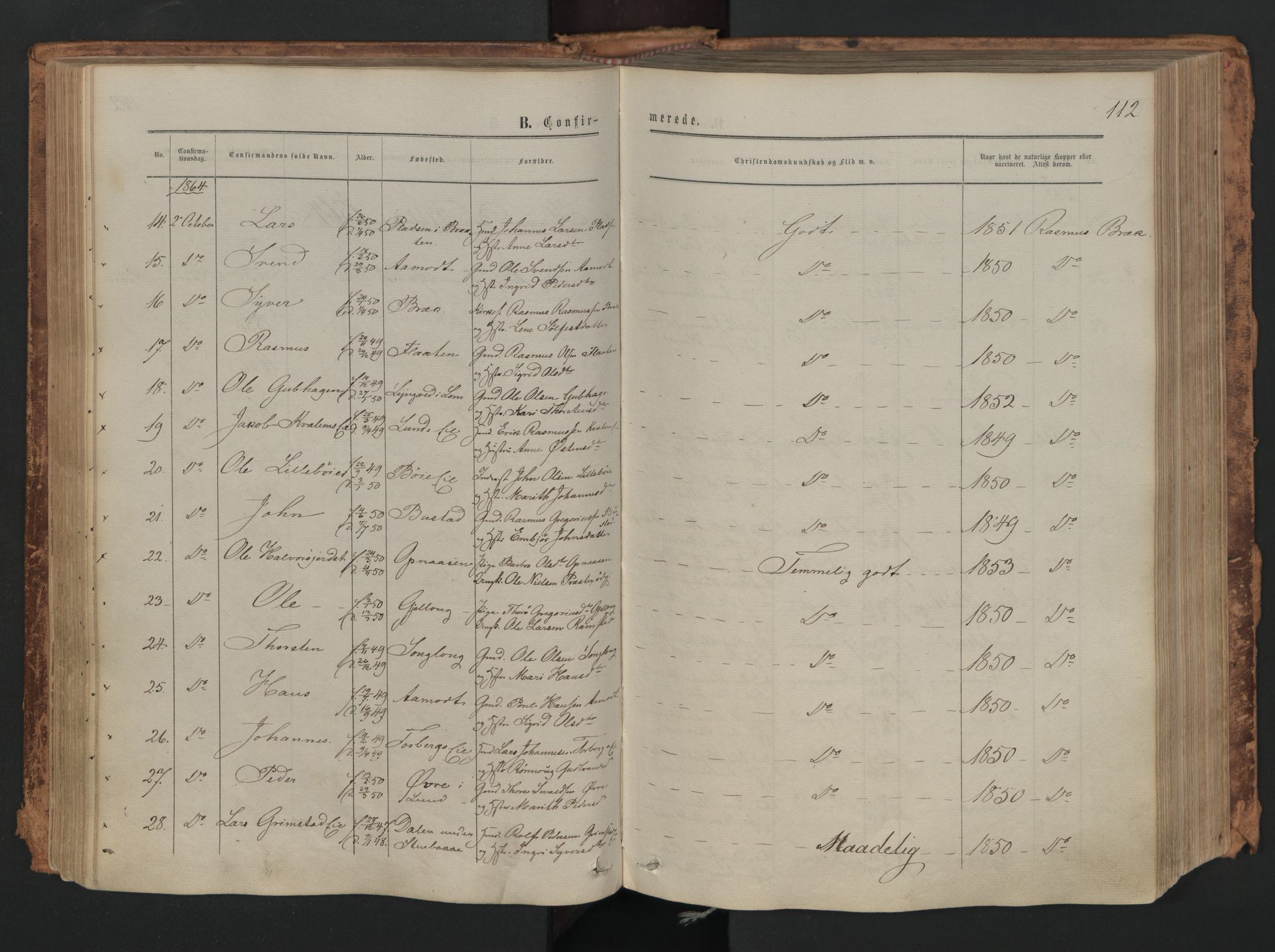 Skjåk prestekontor, SAH/PREST-072/H/Ha/Haa/L0001: Parish register (official) no. 1, 1863-1879, p. 112