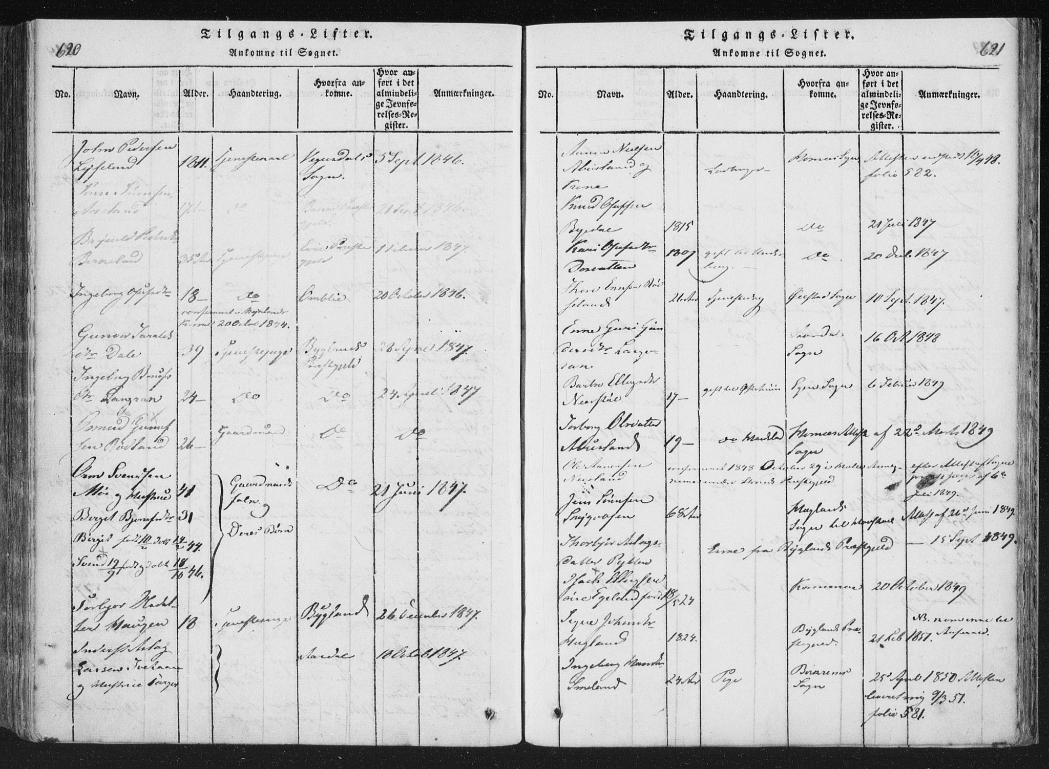 Åseral sokneprestkontor, AV/SAK-1111-0051/F/Fa/L0001: Parish register (official) no. A 1, 1815-1853, p. 620-621