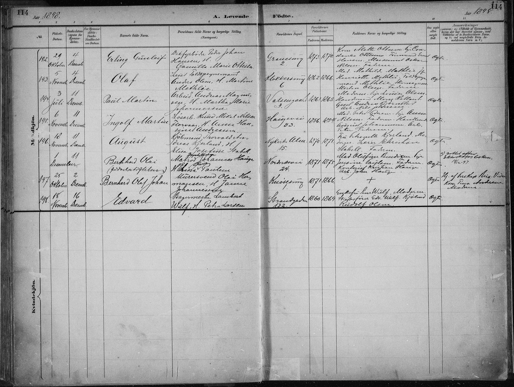 Nykirken Sokneprestembete, SAB/A-77101/H/Haa/L0018: Parish register (official) no. B 6, 1895-1903, p. 114