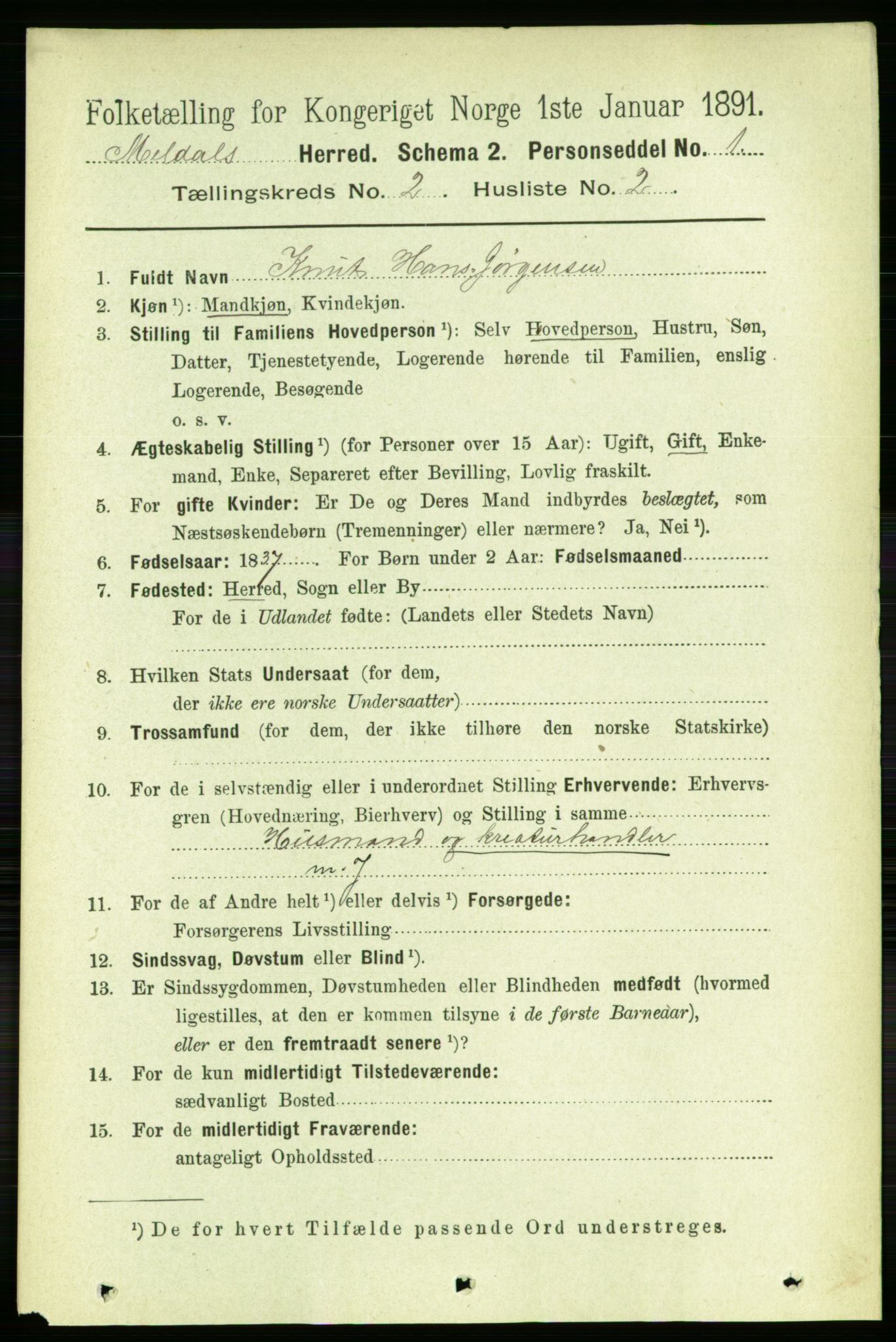 RA, 1891 census for 1636 Meldal, 1891, p. 1068